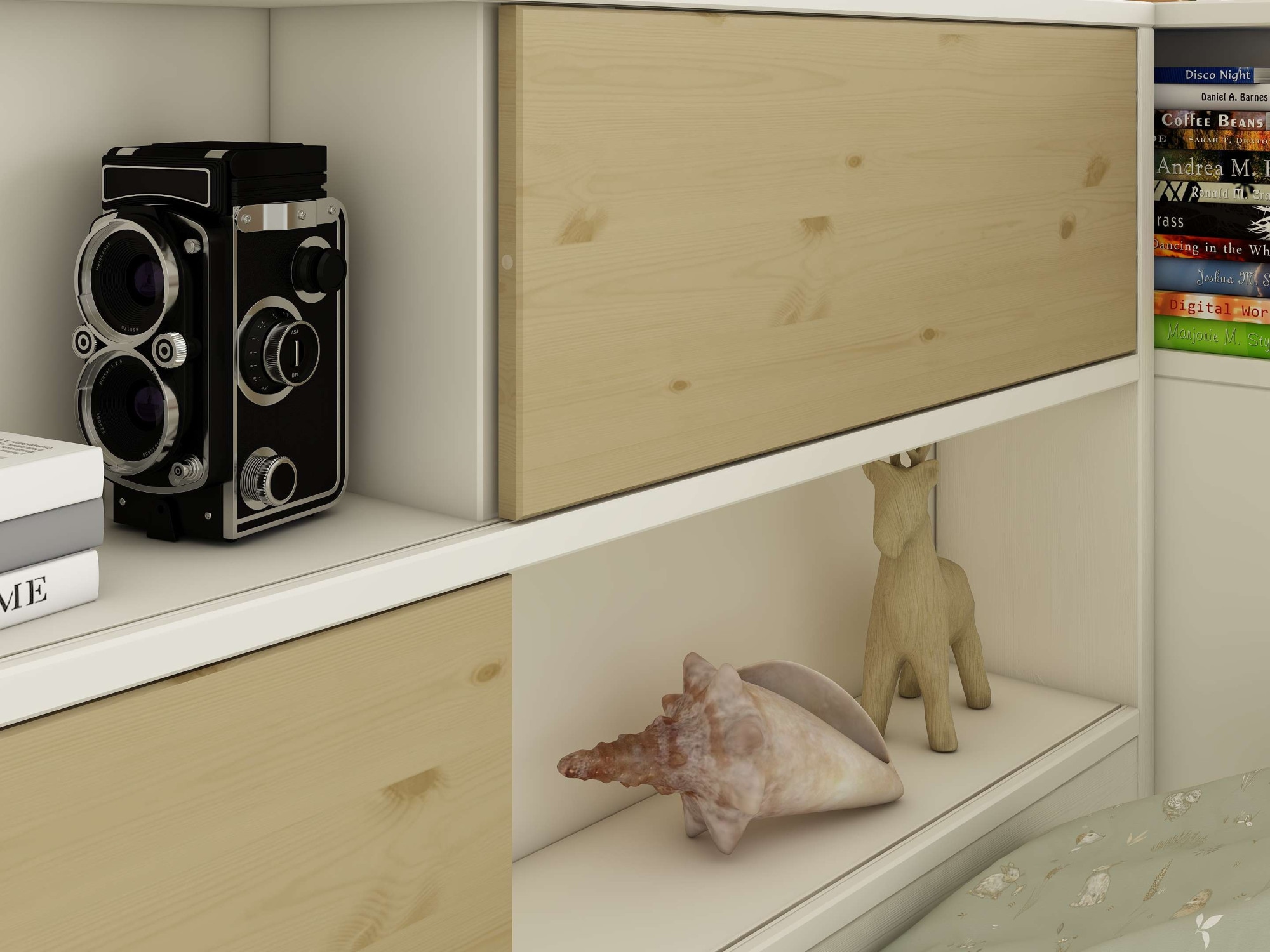 Home affaire Stauraumbett »Amance, Massivholz mit MDF, viel Stauraum, ideal für kleine Räume«, (Aussenmasse B/T/H: 110,2/220,1/106,9 cm), FSC® zertifiziert, inklusive Lattenrost, Made in EU