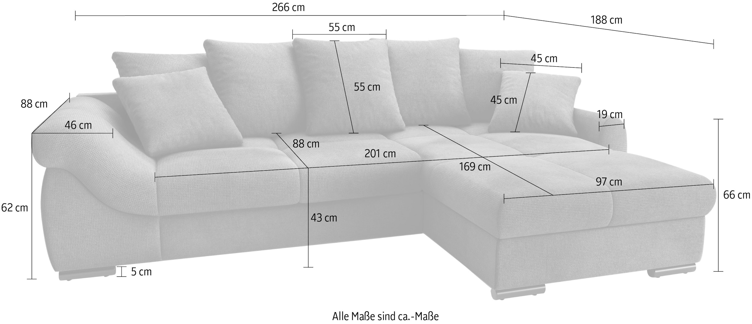 Mr. Couch Ecksofa »Livorno DuraFlex L-Form«, inkl. Hochschläfer-Bettauszug, XL-Bettkasten weiss beschichtet