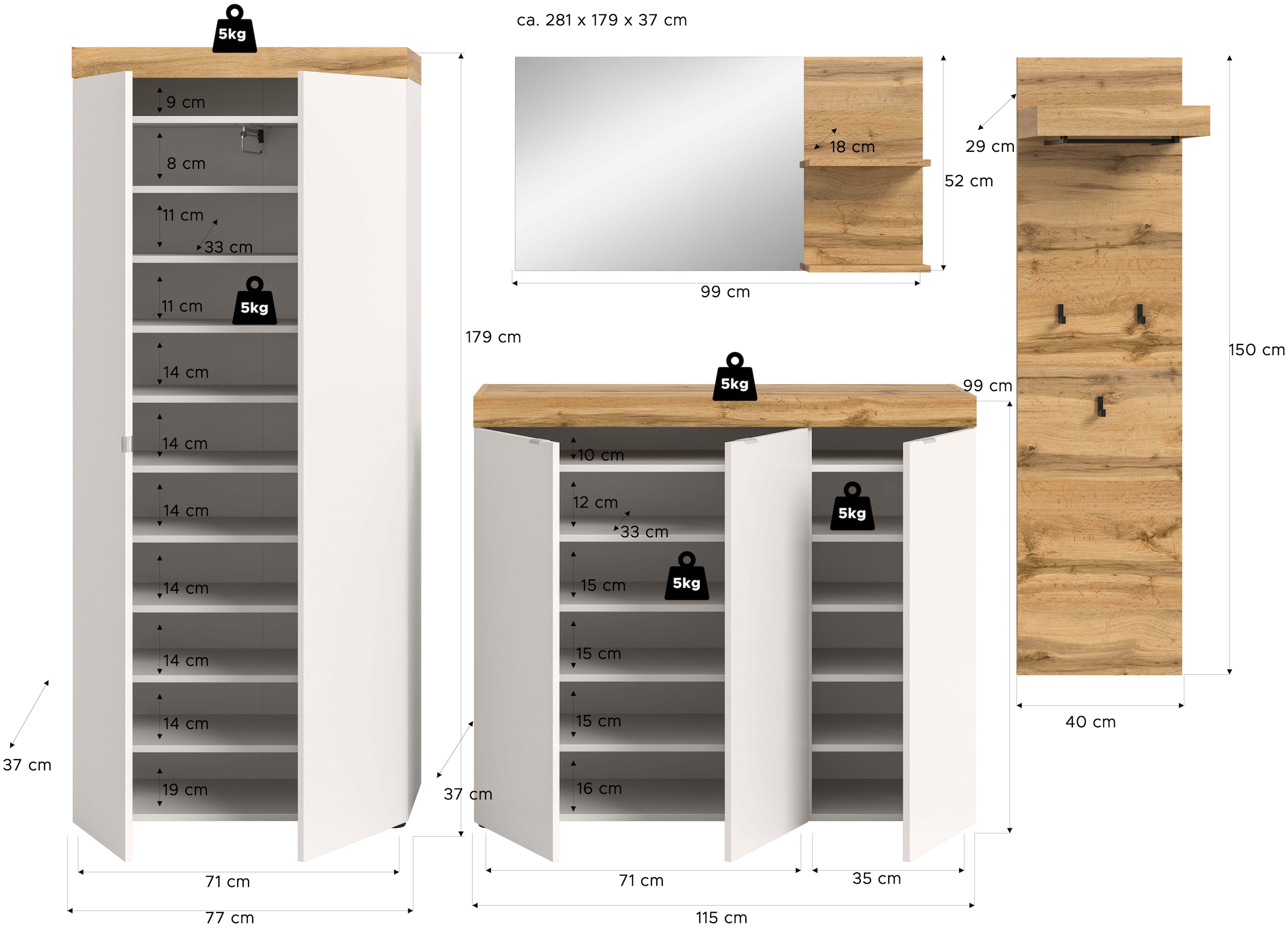 GOODproduct Garderoben-Set »MAMBO II, 4-teilig, TOPSELLER!, hängend oder stehend montierbar« 4 Stk. tlg.