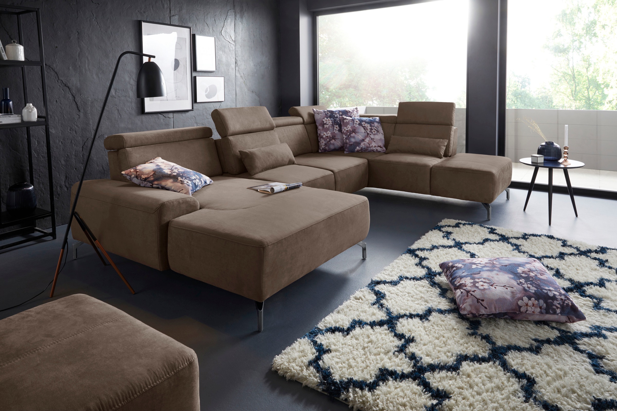sit&more Wohnlandschaft »Gizeh U-Form«, 15 cm Fusshöhe, inklusive Sitztiefenverstellung und Kopfteilverstellung