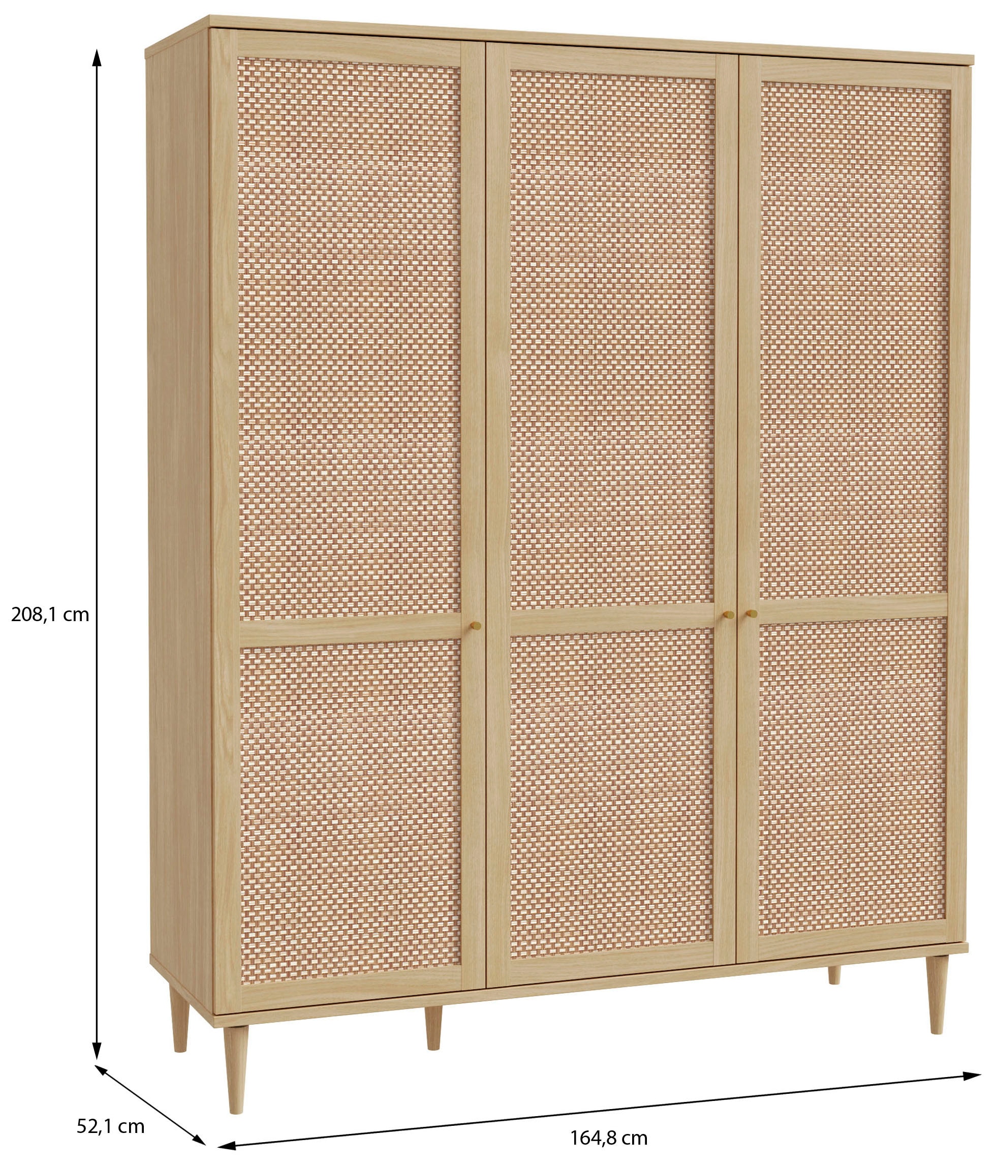 GOODproduct Kleiderschrank »ELLIAN mit Rattan, Wiener Geflechtoptik und warmem Holzdekor« Boho-Stil, Metallgriffe, Made in EU, viel Stauraum, FSC®, Vintage