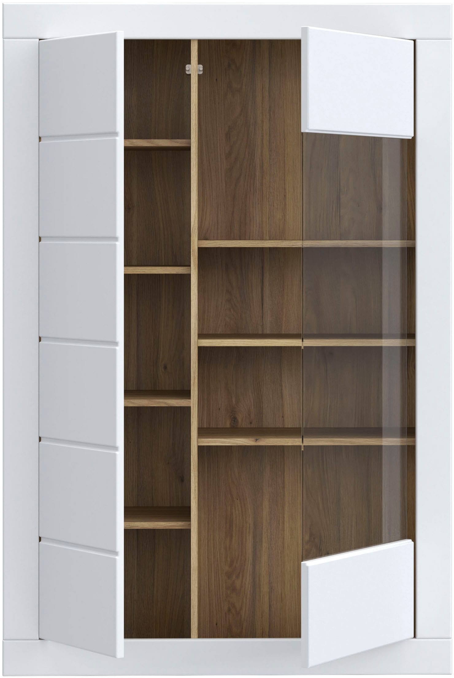 FORTE Vitrine »Lefkadas« BxH=101x151,2 cm,  Highboard, grifflose Front, breite Rahmenoptik, Tür mit Glaseinsatz