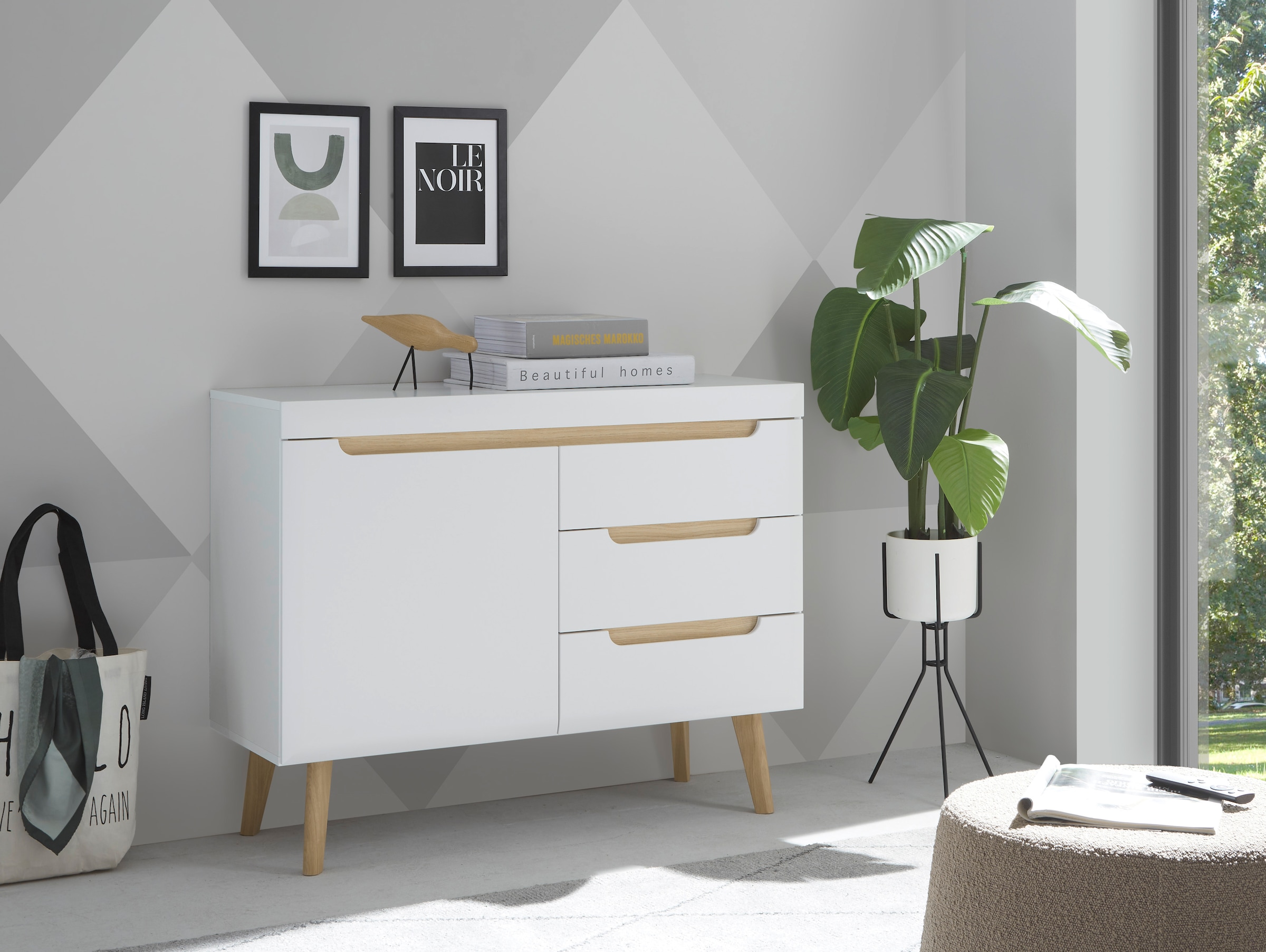 Image of Home affaire Sideboard "Torge, Anrichte, Kommode, Schubladenschrank" 1 Stk. tlg. abgeschrägte Füsse, drei Farben, Scandi Design, 107 cm breit