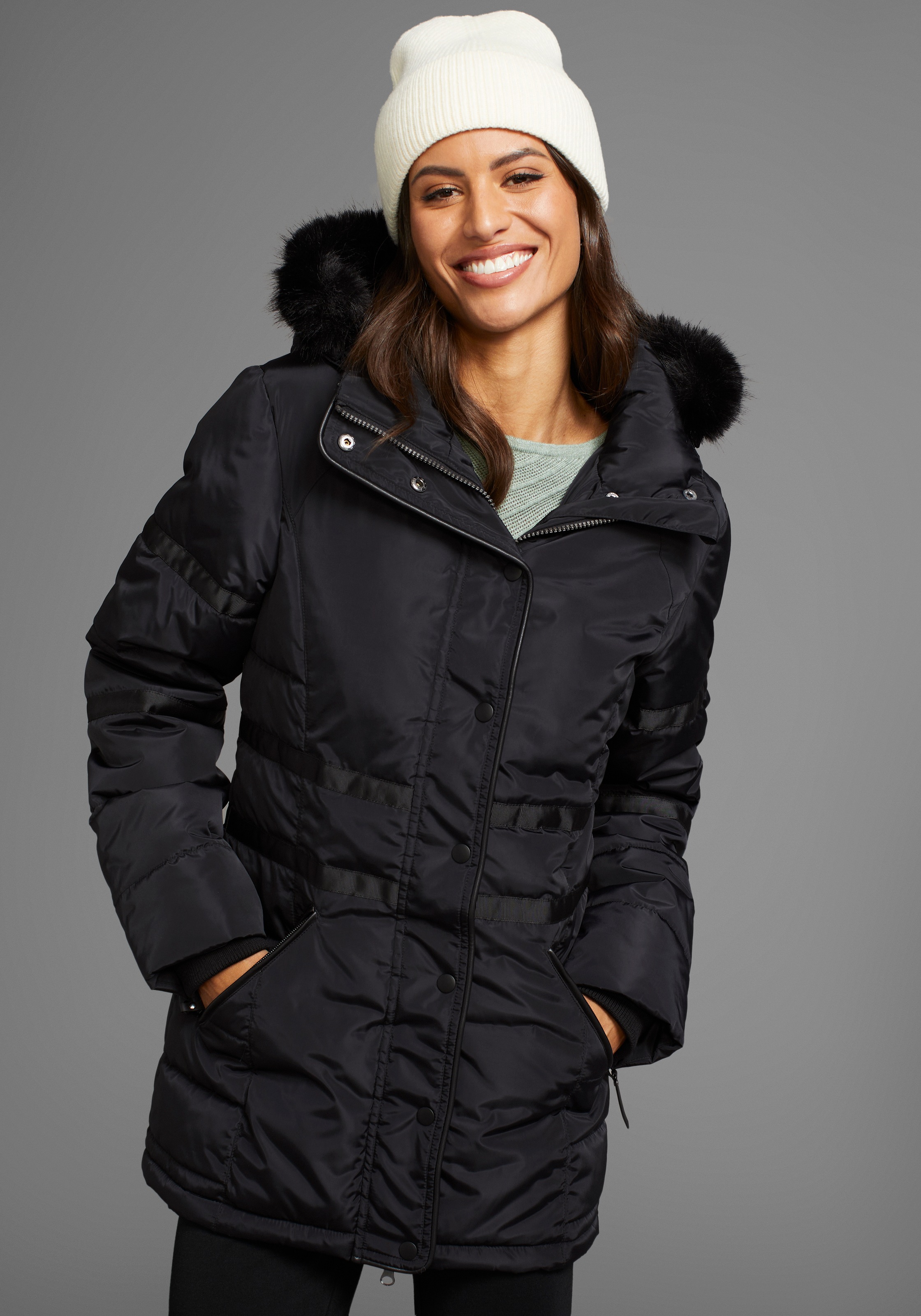 Image of Laura Scott Winterjacke mit Kapuze mit abnehmbarer Kapuze und Fellimitat