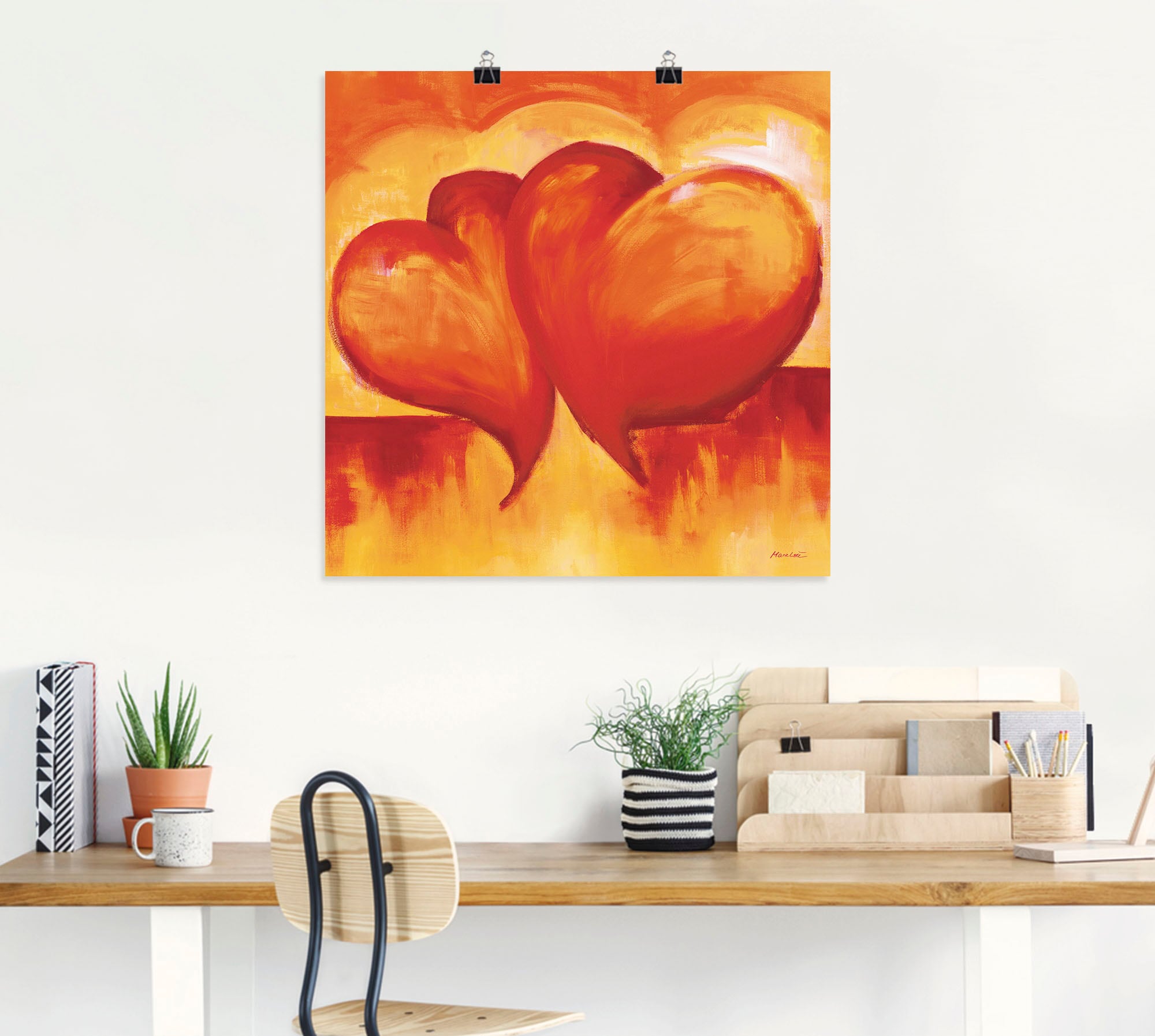Artland Wandbild »Abstrakte Herzen - Orange«, Herzen, (1 St.), als Leinwandbild, Poster in verschied. Grössen