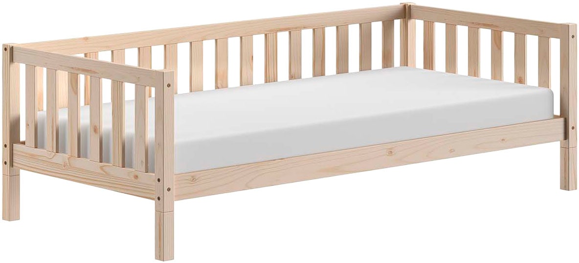 Vipack Lit d'enfant »Dallas, Massivholzbett, umbaubar vom Boden- zum Daybett« Incl. sommier à lattes roulantes et cadre à barreaux, largeur 90 ou 140x200 cm,  construction stable et solide, en pin massif naturel ou blanc au choix