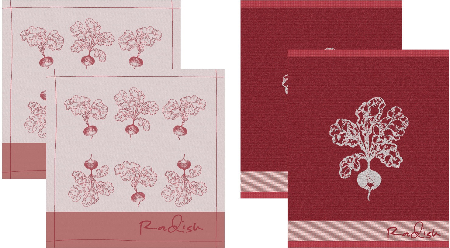 Image of DDDDD Geschirrtuch »Radish«, (Set, 4 tlg., Combi-Set: bestehend aus 2x Küchentuch + 2x Geschirrtuch) bei Ackermann Versand Schweiz