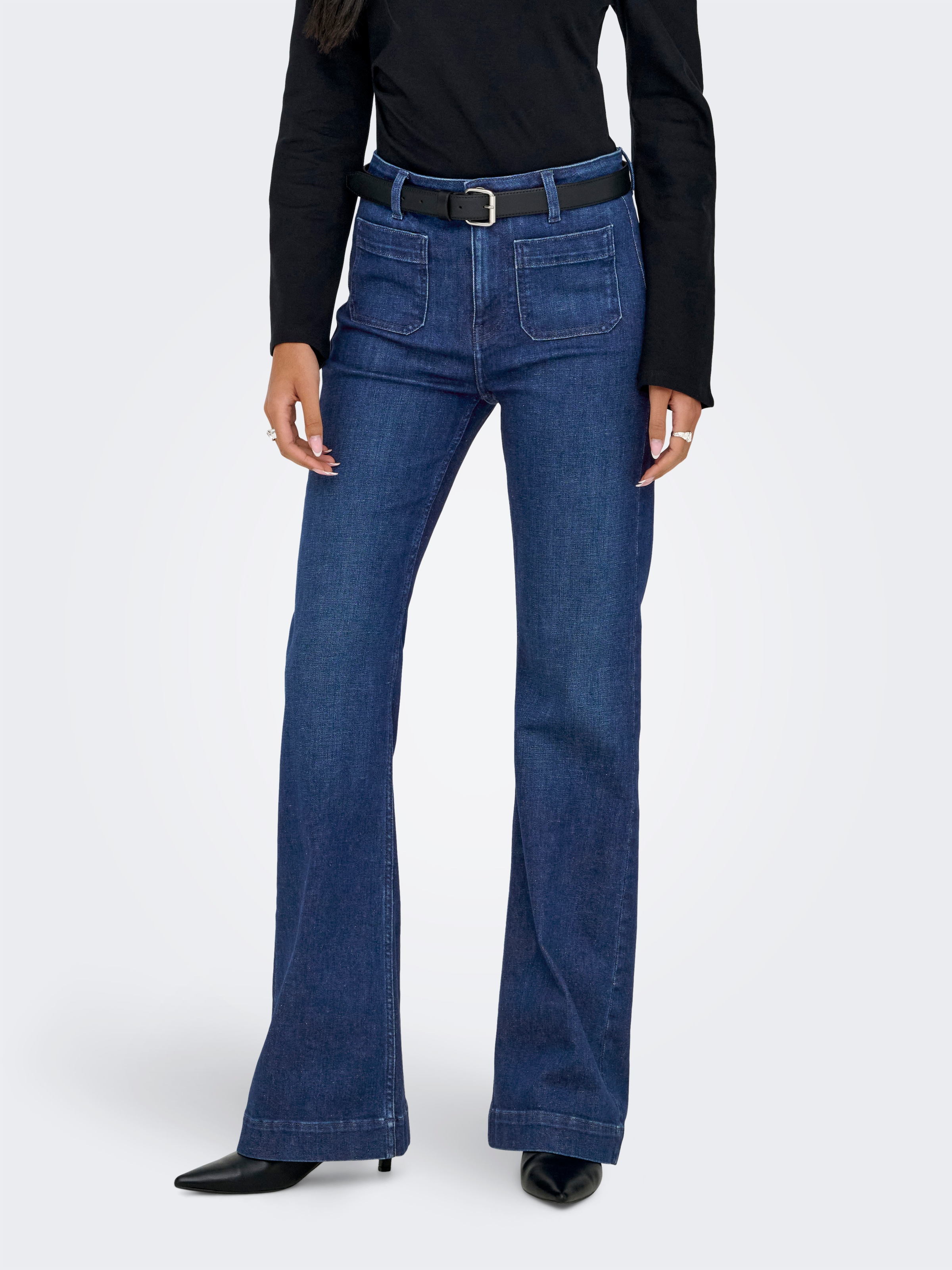 Image of ONLY Bootcut-Jeans "ONLMADISON HW POCKET FL DNM GEN533 NOOS" hohe Leibhöhe, aufgesetzte Eingrifftaschen, ausgestellte Beinform