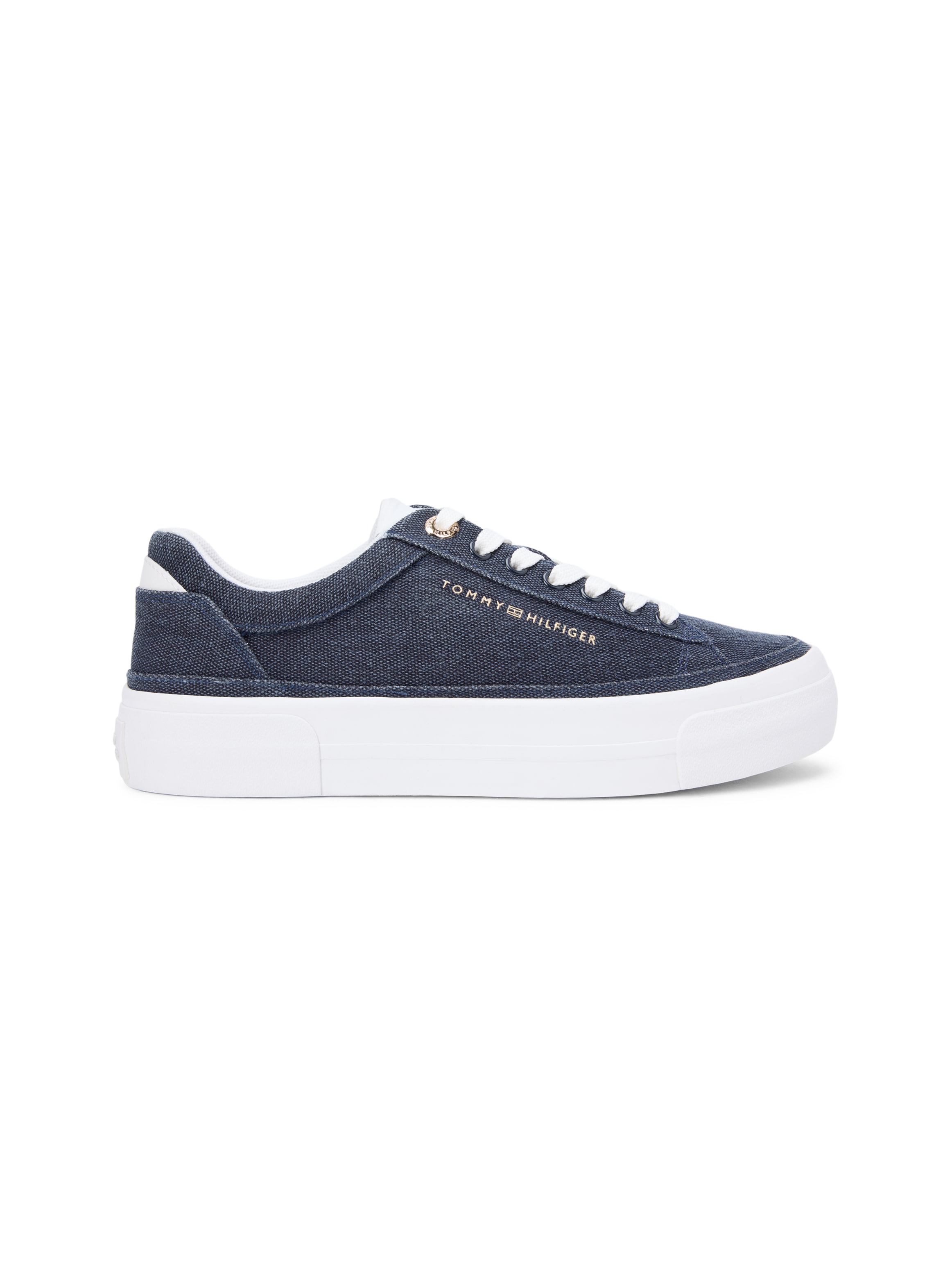 Tommy Hilfiger Baskets à plateforme »TH FOXING PLATFORM WASHED CANVAS«  Chaussure de loisirs, chaussure basse, à lacets, look jean tendance