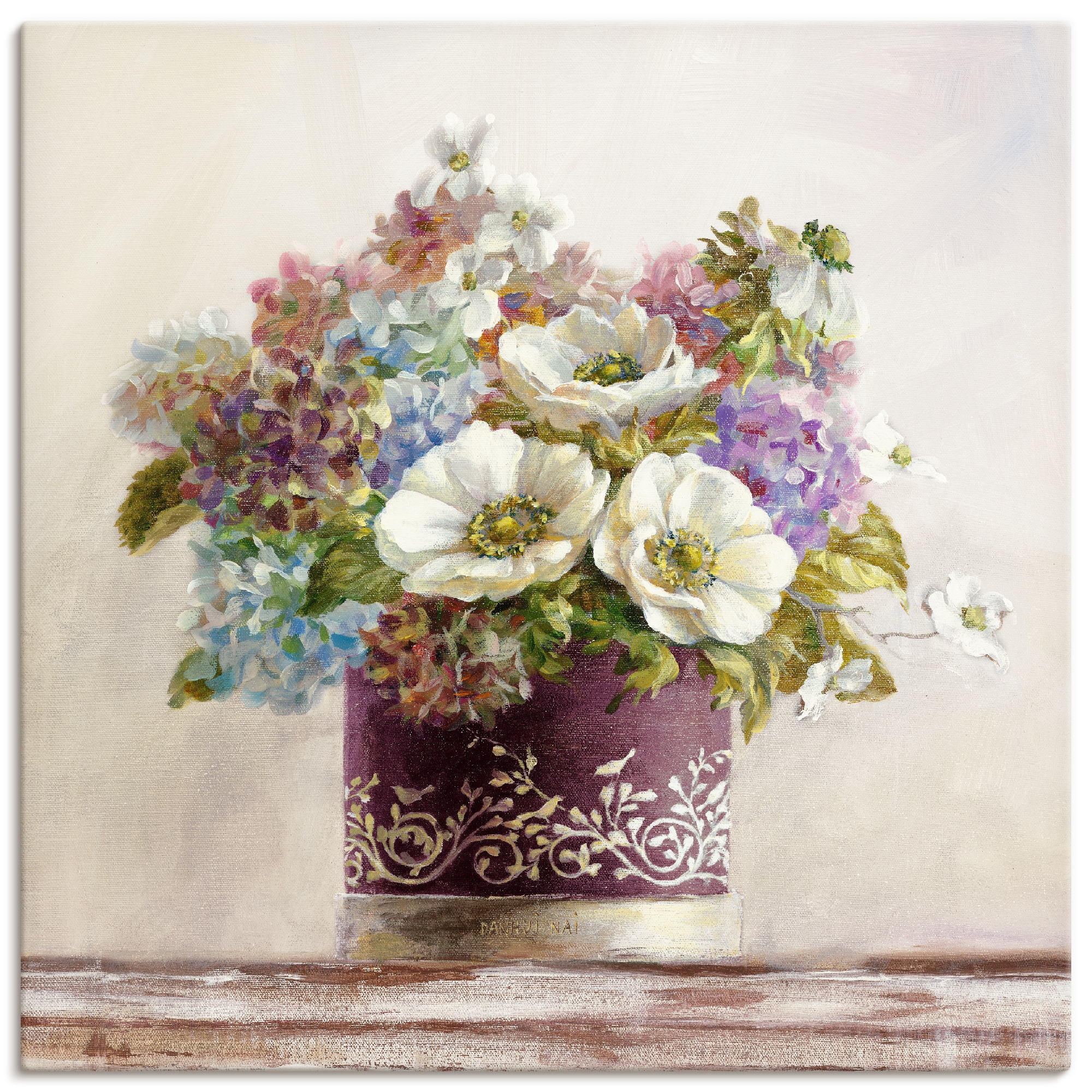 Image of Artland Wandbild "Anemonen in Auberginer Hutschachtel" Blumen 1 Stk. tlg. als Leinwandbild, Poster in verschied. Grössen