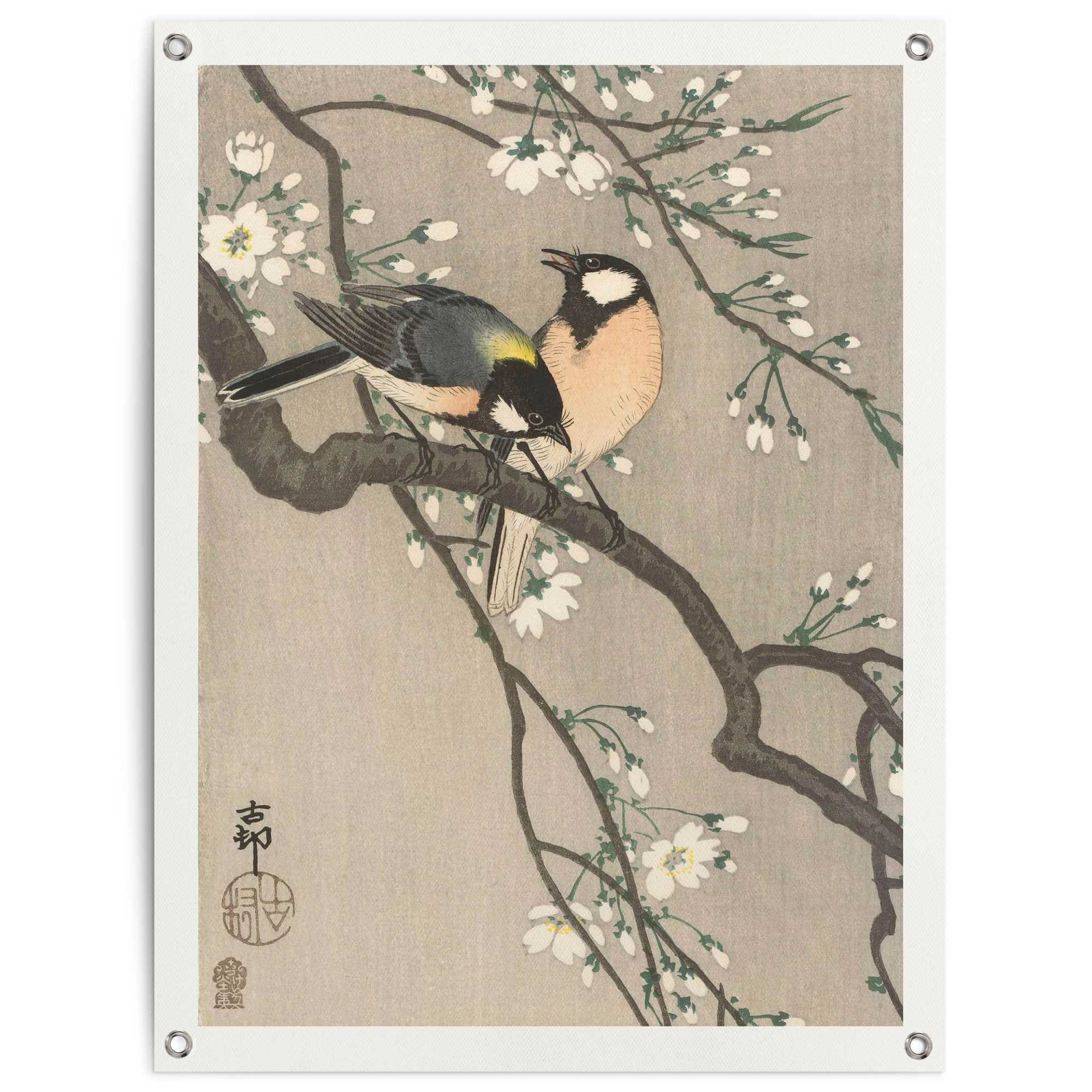 Image of Reinders Poster "Ohara Koson Kohlmeisen auf Blütenzweig" Outdoor für Garten oder Balkon