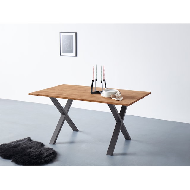 andas Esstisch, Tischplatte aus massiver Eiche, FSC®- Massivholz, Gestell  aus Metall sans frais de livraison sur