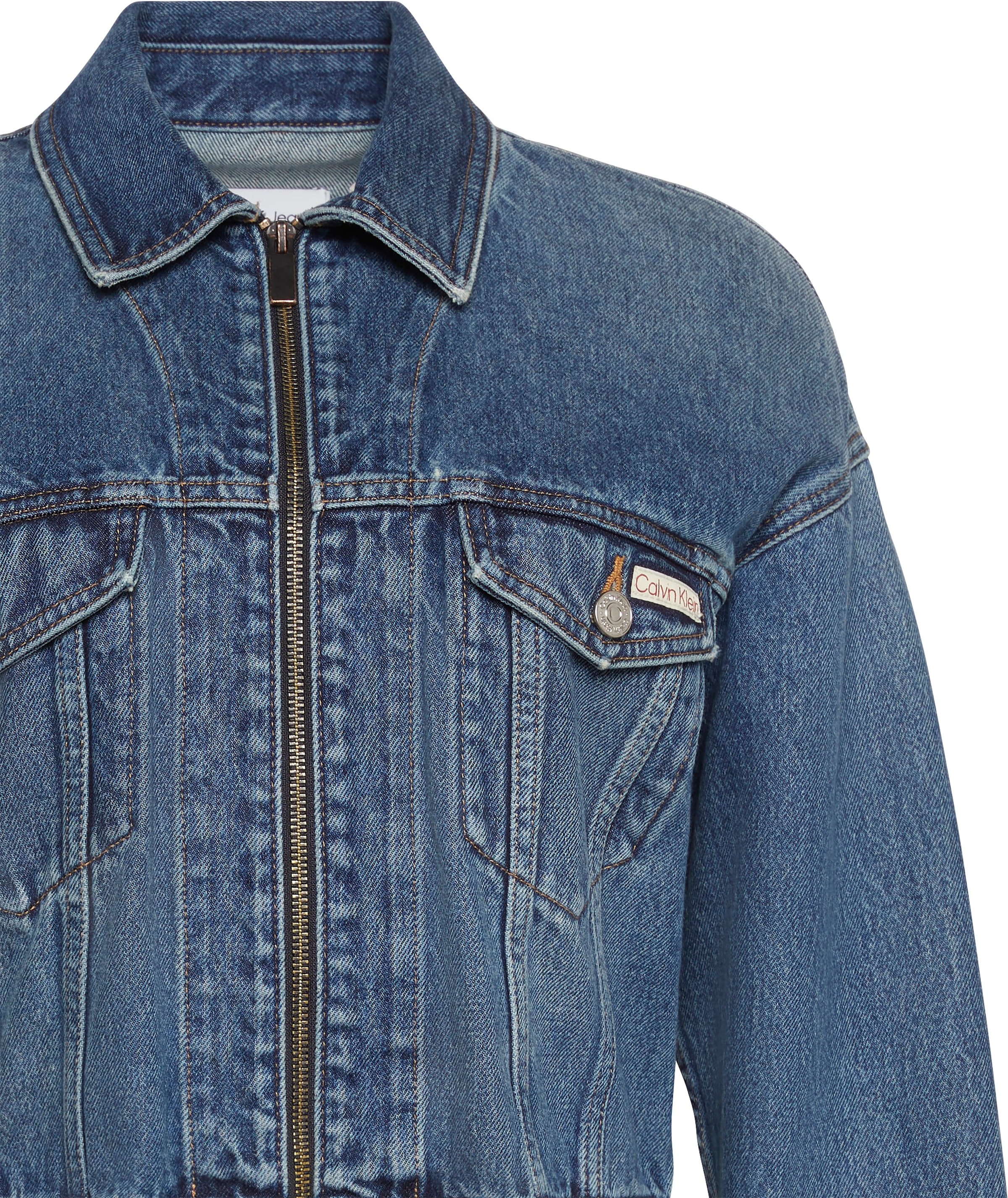 Calvin Klein Jeans Jeansjacke »DENIM CROPPED JACKET«, ohne Kapuze, Mit Rndhalsausschnitt, regular fit