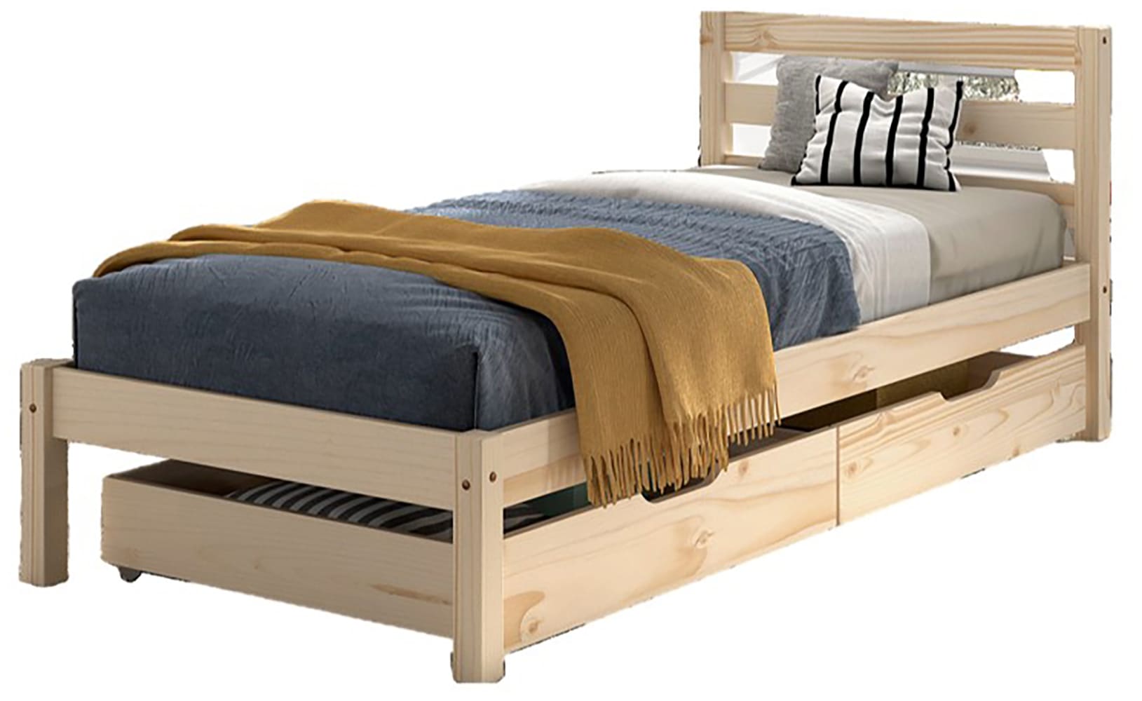 Vipack Massivholzbett »Pino, universell einsetzbar, gradliniges Design, Made in Europe« B/H/Tca. 211x84,4x 97,5cm, Liegefläche 90/200 cm, inkl. 2 Schubladen,  inkl. Rolllattenrost, Kiefer massiv, in Natur oder Weiss lackiert