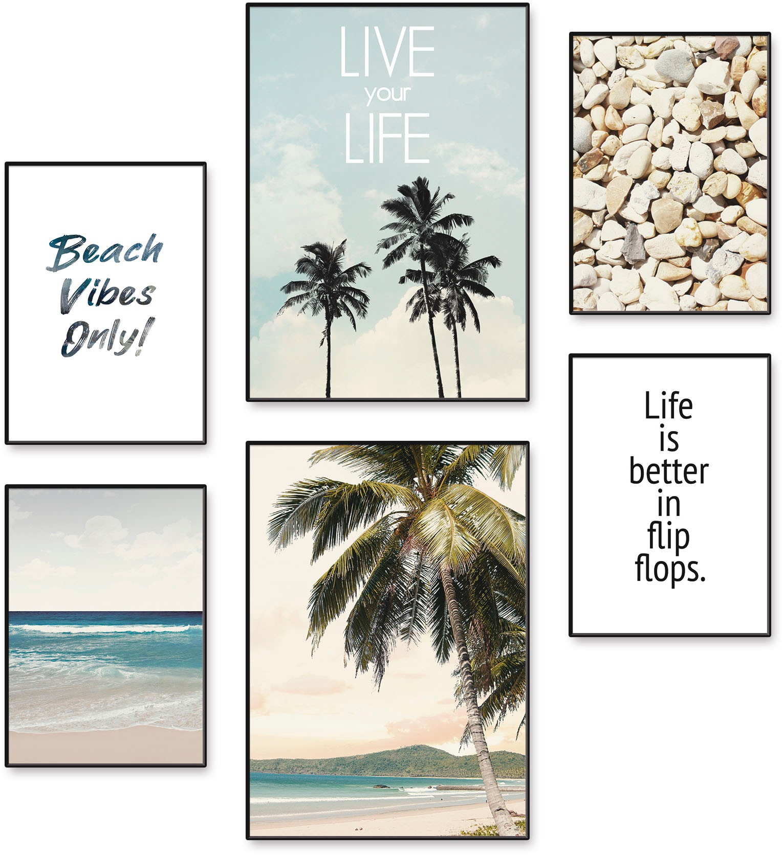 Image of Artland Poster "Strandleben unter Palmen" Strand 6 Stk. tlg. Bilder Set, 6tlg. 4xDIN A4 / 2xDIN A3, ohne Rahmen