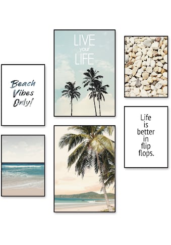 Poster »Strandleben unter Palmen«, Strand, (6 St.)