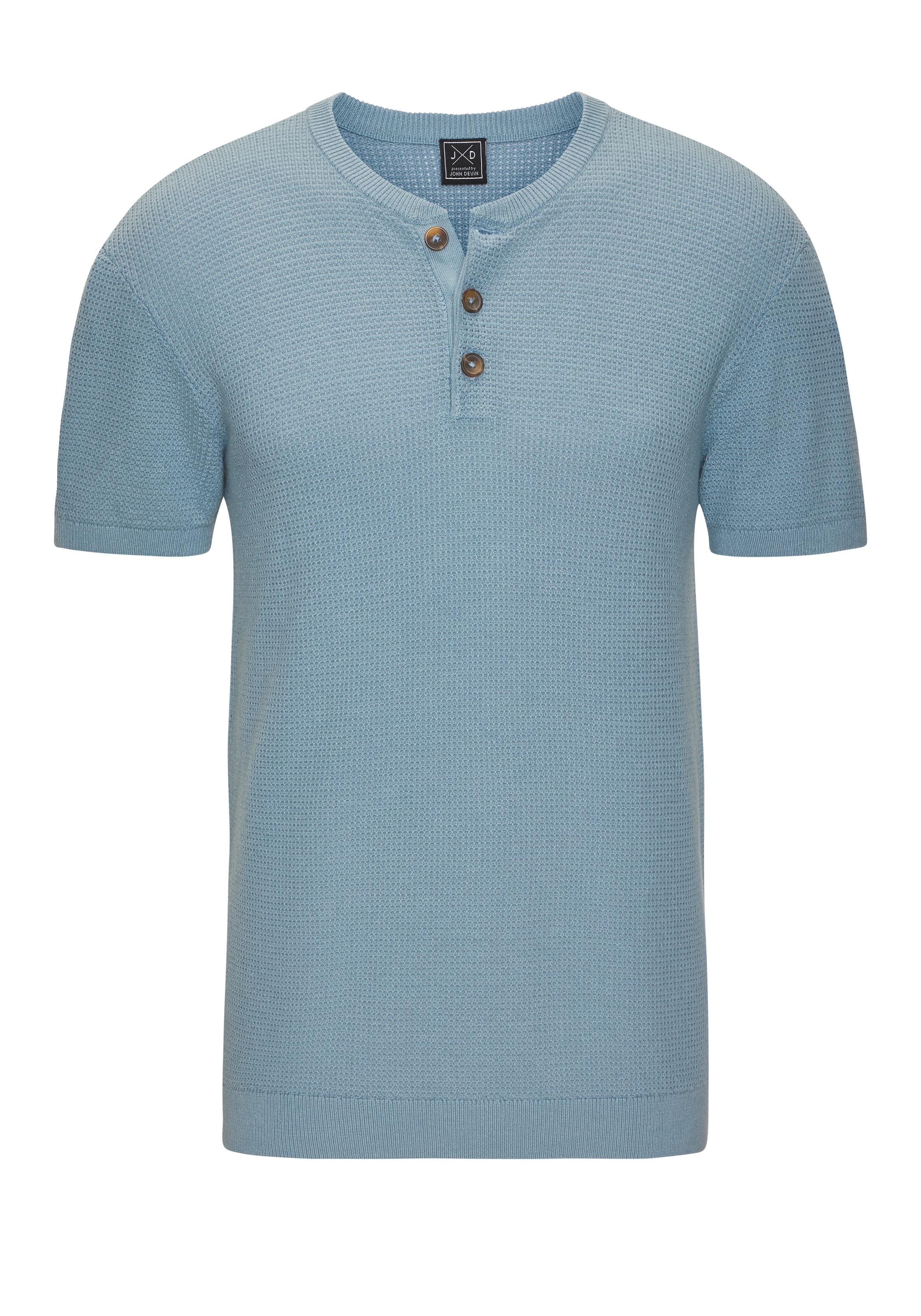 John Devin Kurzarmshirt »- Strickshirt« Rundhalsausschnitt mit kleiner Knopfleiste