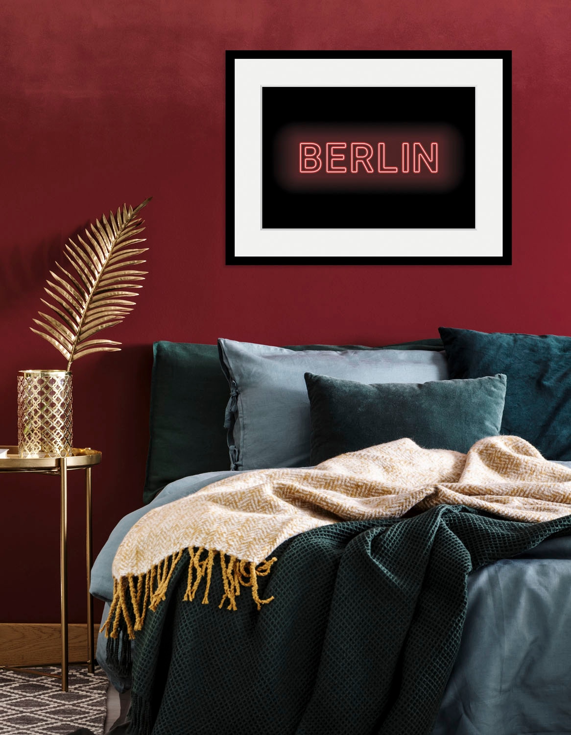 Image of queence Bild "BERLIN LIGHTS" Berlin Schriftzug Städte 1 Stk. tlg. HD Premium Poster-Druck inkl. Holzrahmen