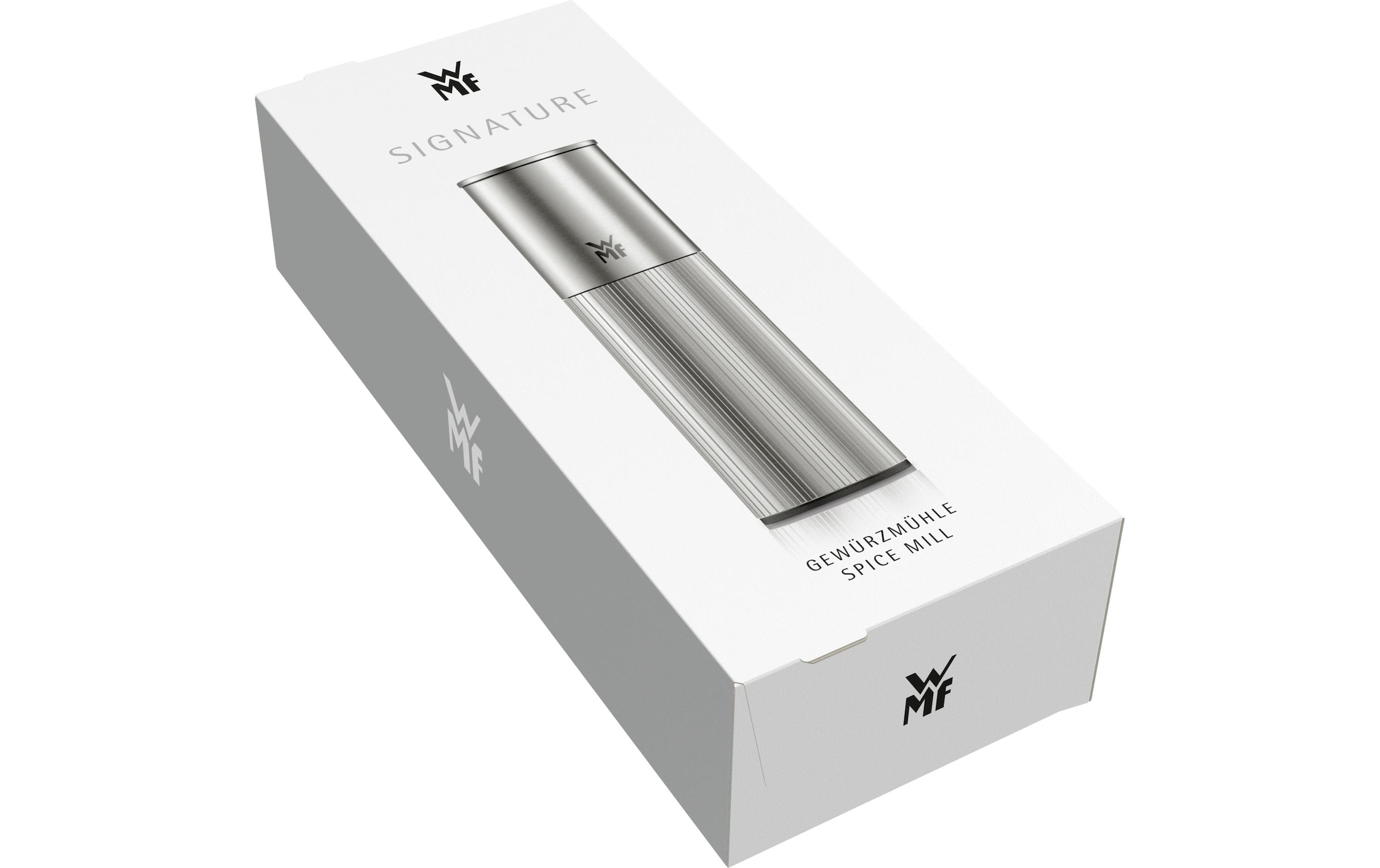 WMF Gewürzmühle »Signature Pro, aus Edelstahl« Keramikmahlwerk, einstellbarer Mahlgrad, magnetischer Deckel