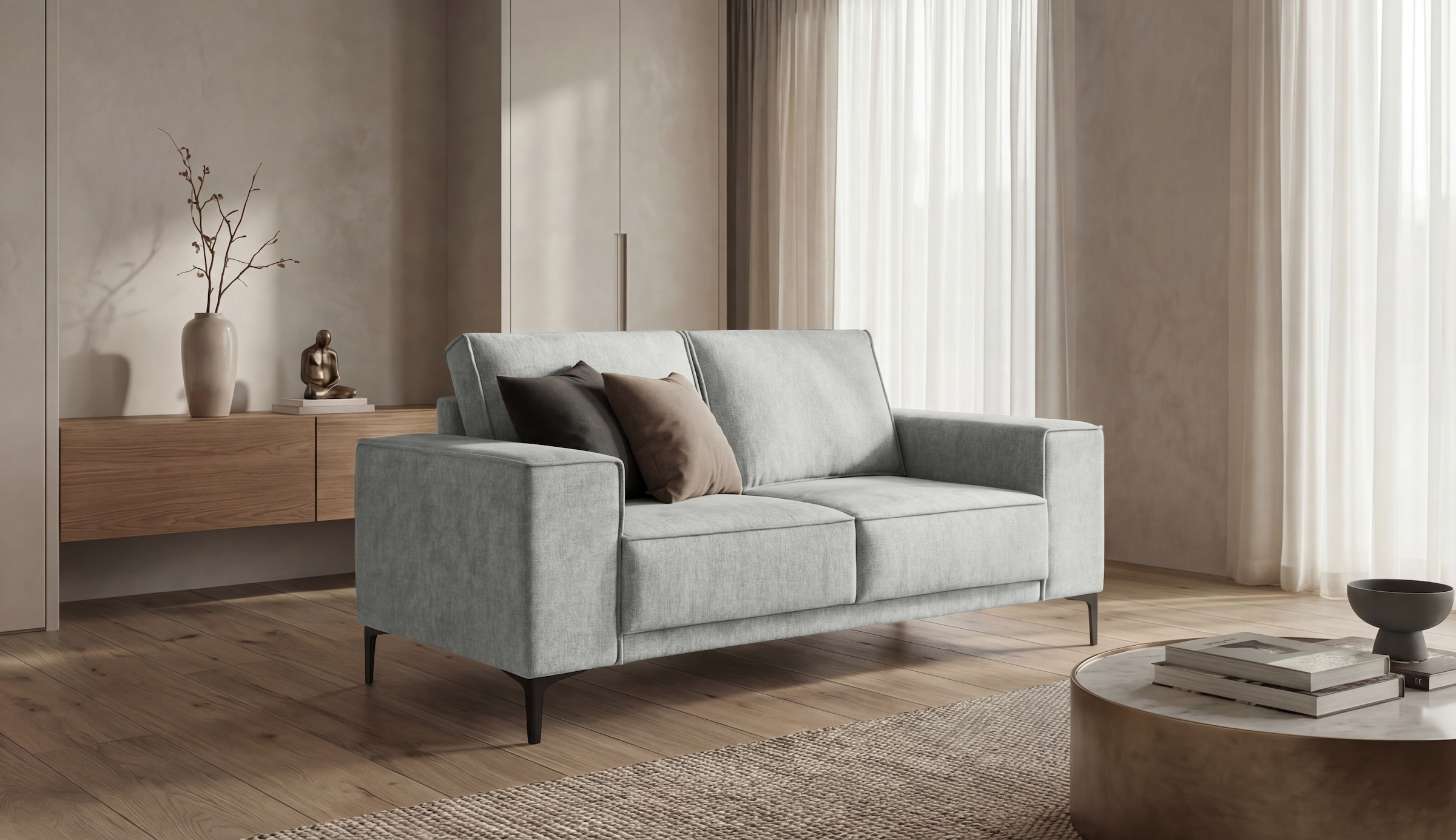 Home affaire 3-Sitzer »OLAND Bouclé, Sofa, B: 224 cm, Skandi-Design« 164 cm, Wellenunterfederung, Skandi-Design, Metallfüsse