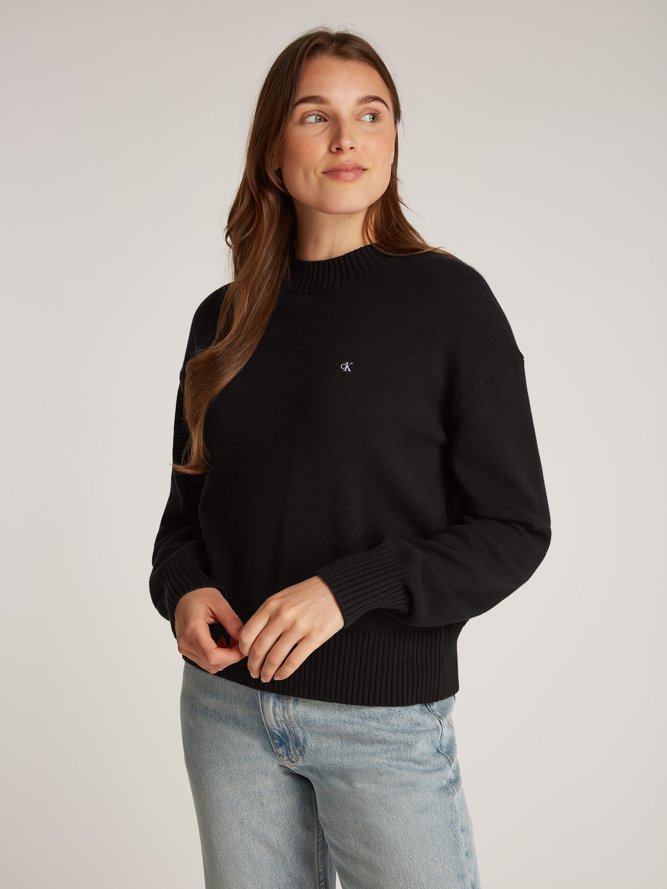 Image of Calvin Klein Jeans Rundhalspullover "MONOGRAM EMBRO CREWNECK SWEATER" mit Logostickerei