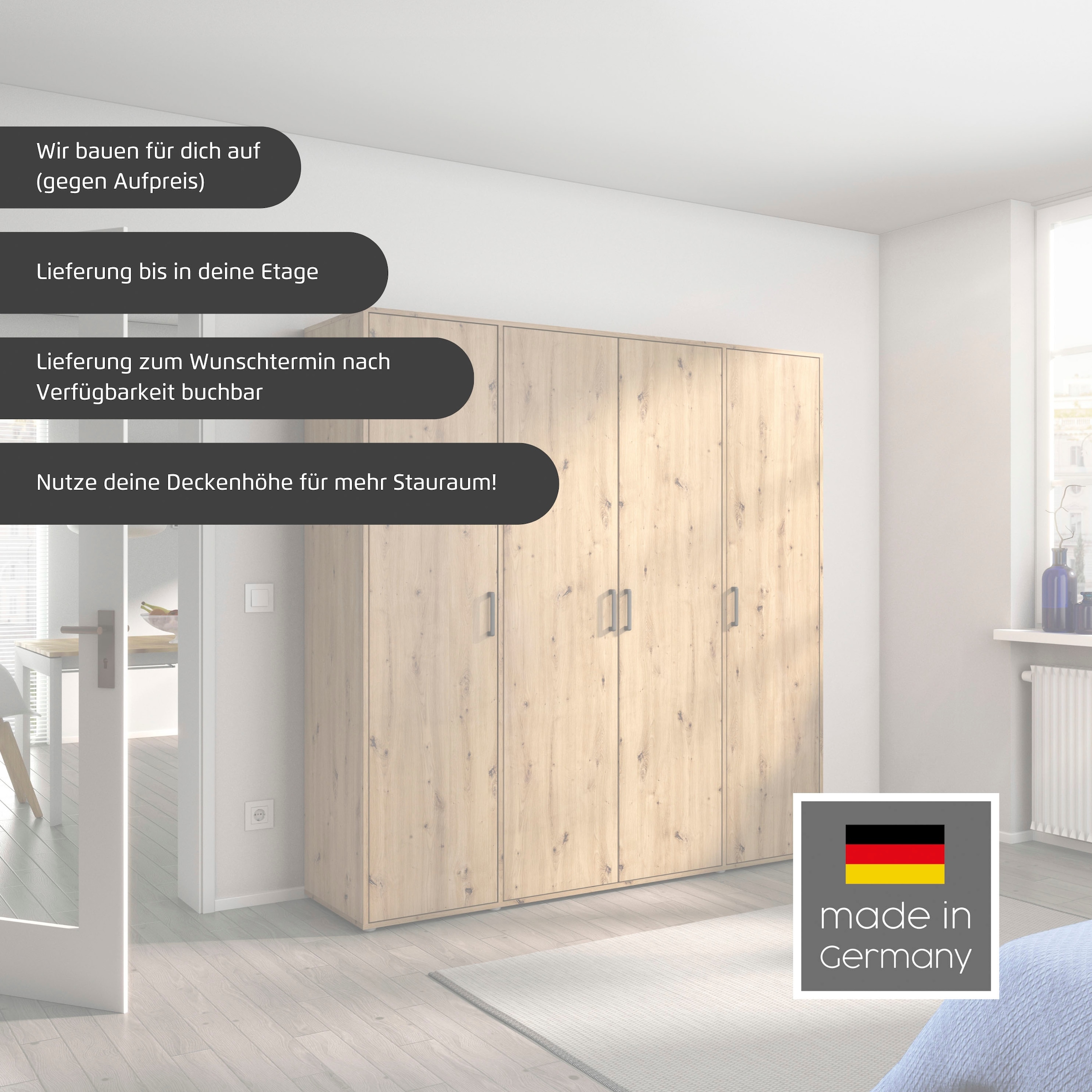 rauch Kleiderschrank »Drehtürenschrank Schrank Garderobe Wäscheschrank VOYAGER« in 3 verschiedenen Ausstattungen BASIC/CLASSIC/PREMIUM,  mit 2 modernen Griffvarianten, mit Aussenschubladen MADE IN GERMANY