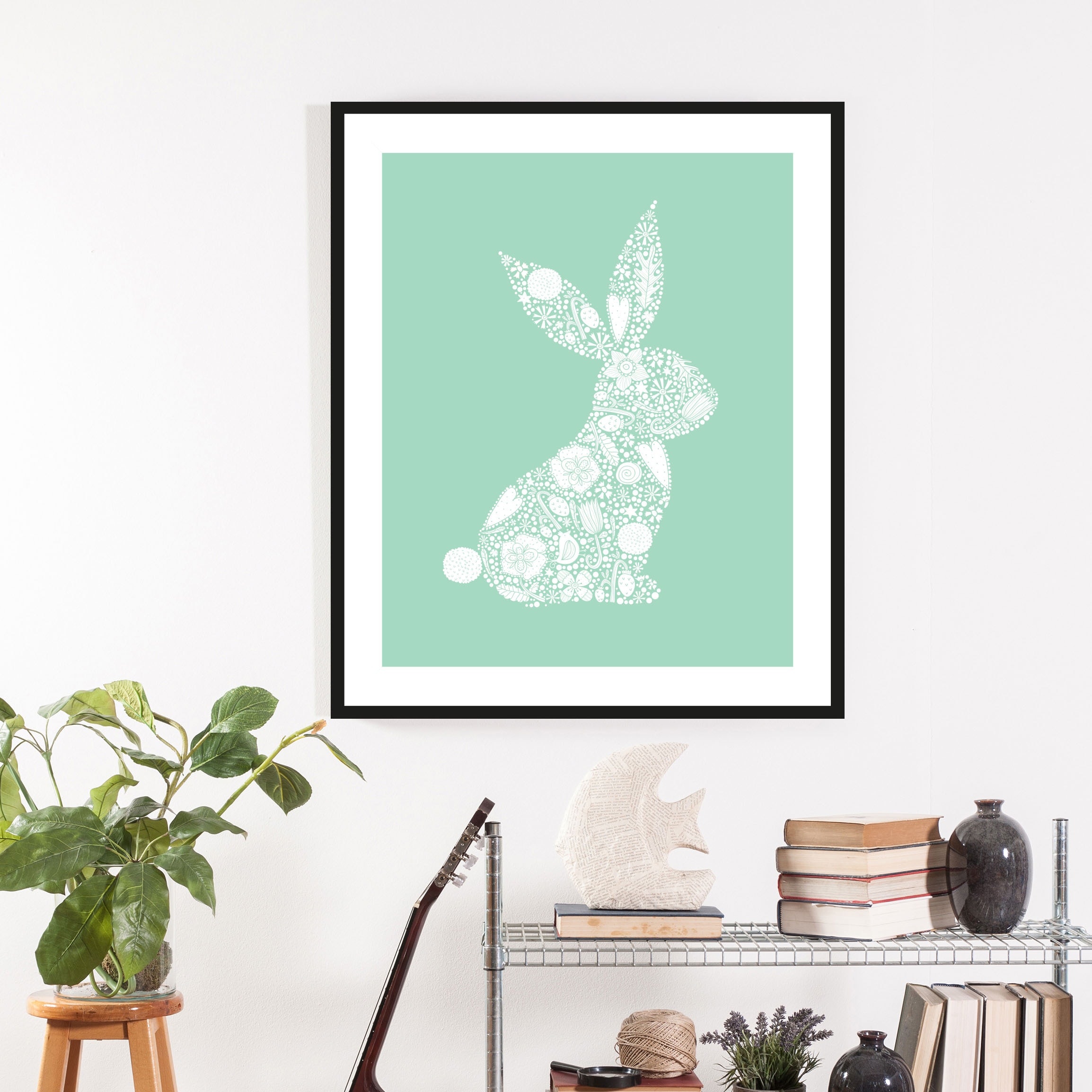 queence Bild »Akimo«, Hase-Hasen-Haustiere-Kunst-Ostern, (1 St.), HD Premium Poster-Druck inkl. Holzrahmen