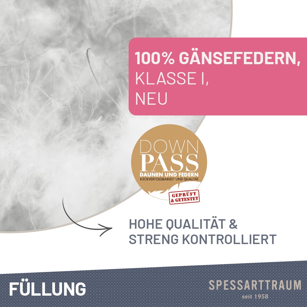 SPESSARTTRAUM Gänsefederkopfkissen »Premium, Kopfkissen 2-tlg. 40x80 oder 80x80 cm« Füllung: 100% Gänsefedern, Klasse 1, Downpass zertifiziert 1 Stk. tlg. Seitenschläfer & Rückenschläfer, Hergestellt in Deutschland