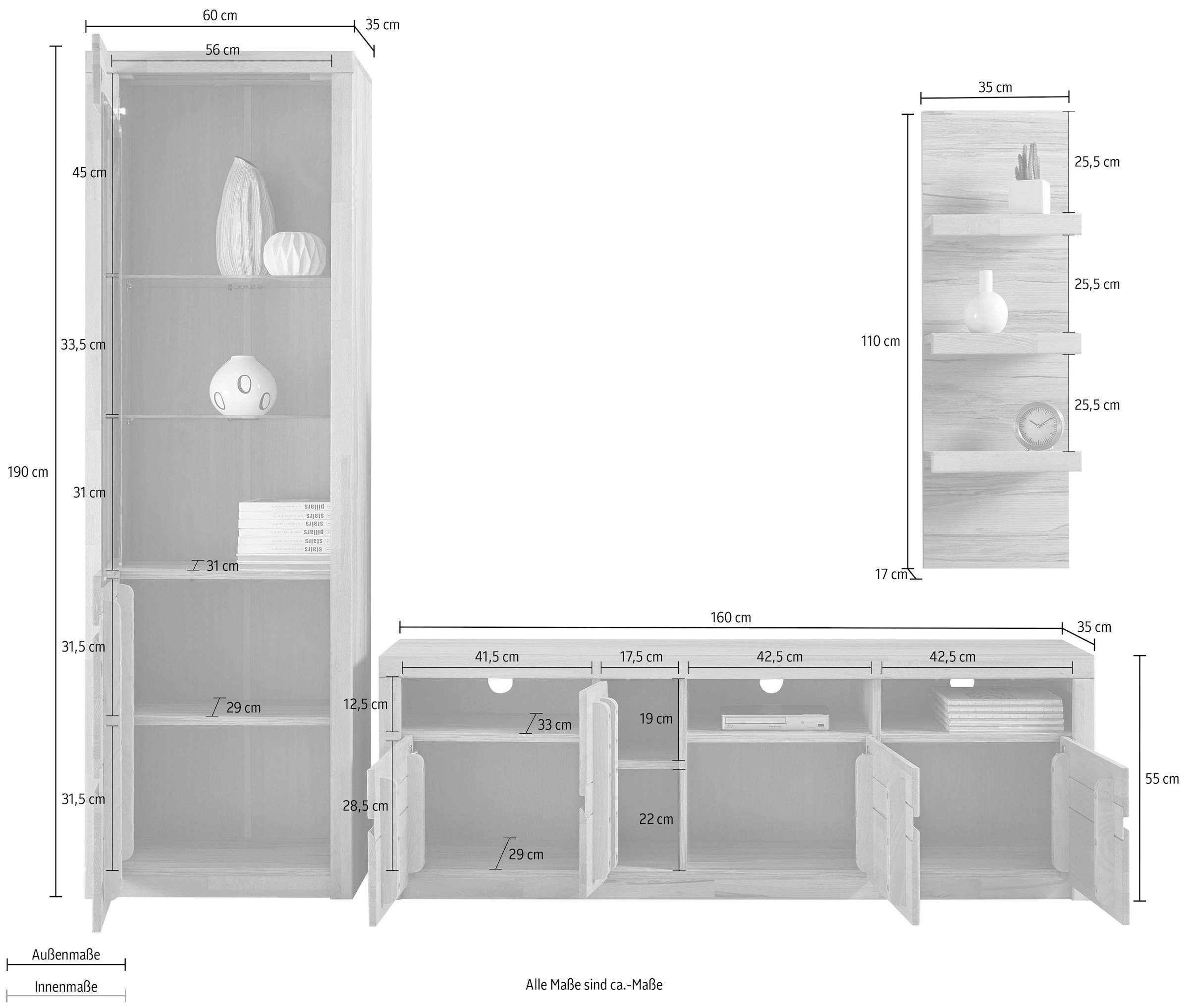 Home affaire Wohnwand »Silkeborg«, (Set, 3 St.), teilmassives Holz