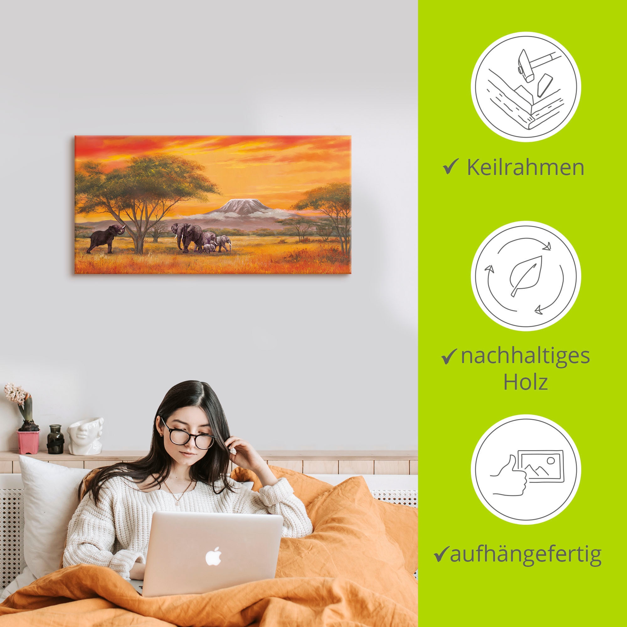 Artland Leinwandbild »Elefanten« Elefanten Bilder 1 Stk. tlg. auf Holzrahmen gespannt