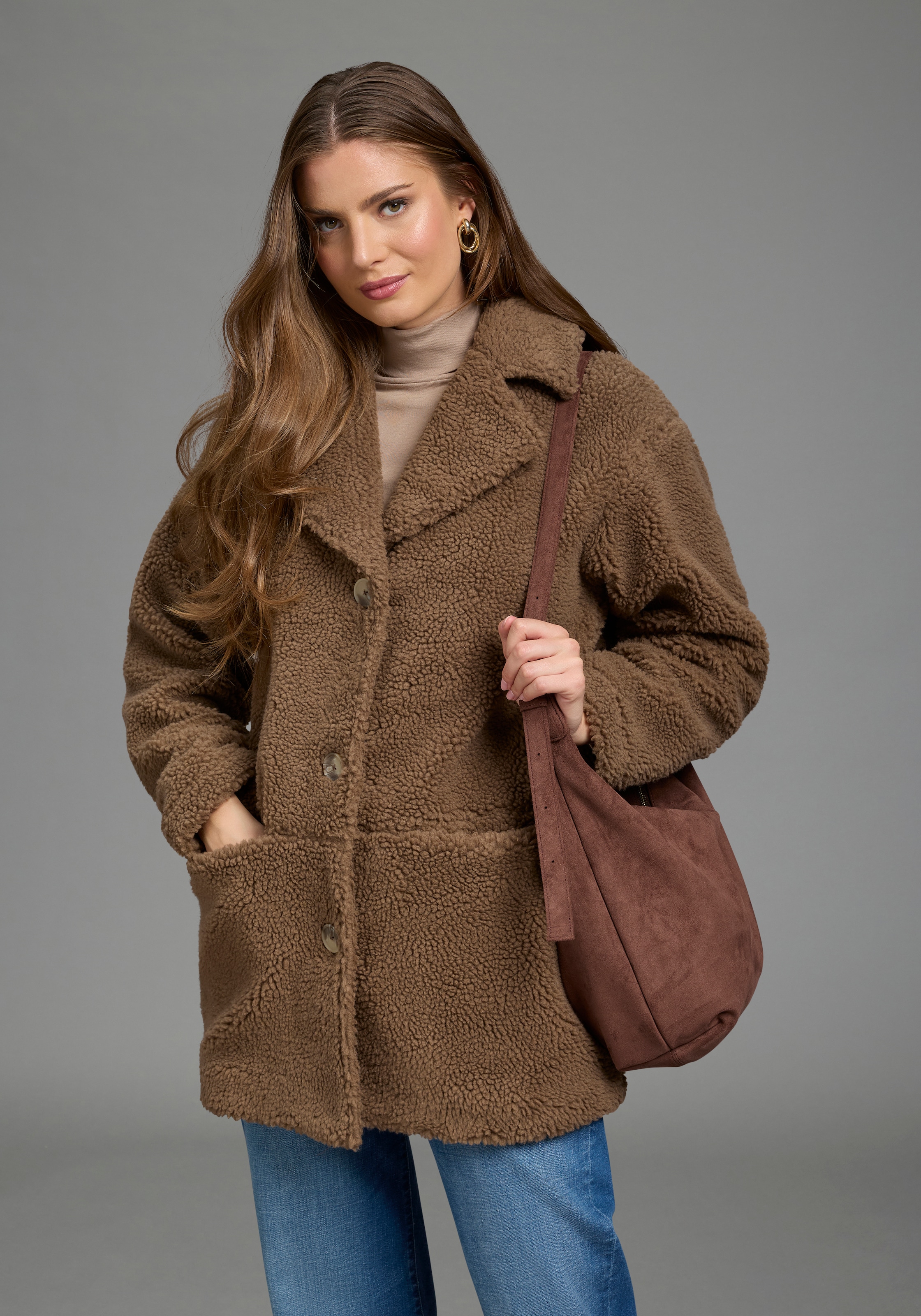 Image of Laura Scott Kurzmantel Fellimitatmantel aus flauschigem Teddy Fleece