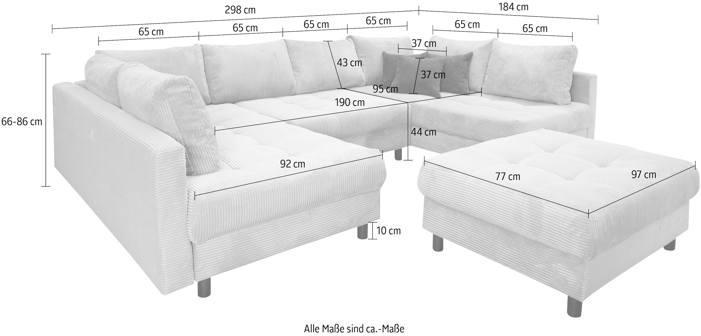 Home affaire Wohnlandschaft Toni, inklusive Hocker und Rückenkissen