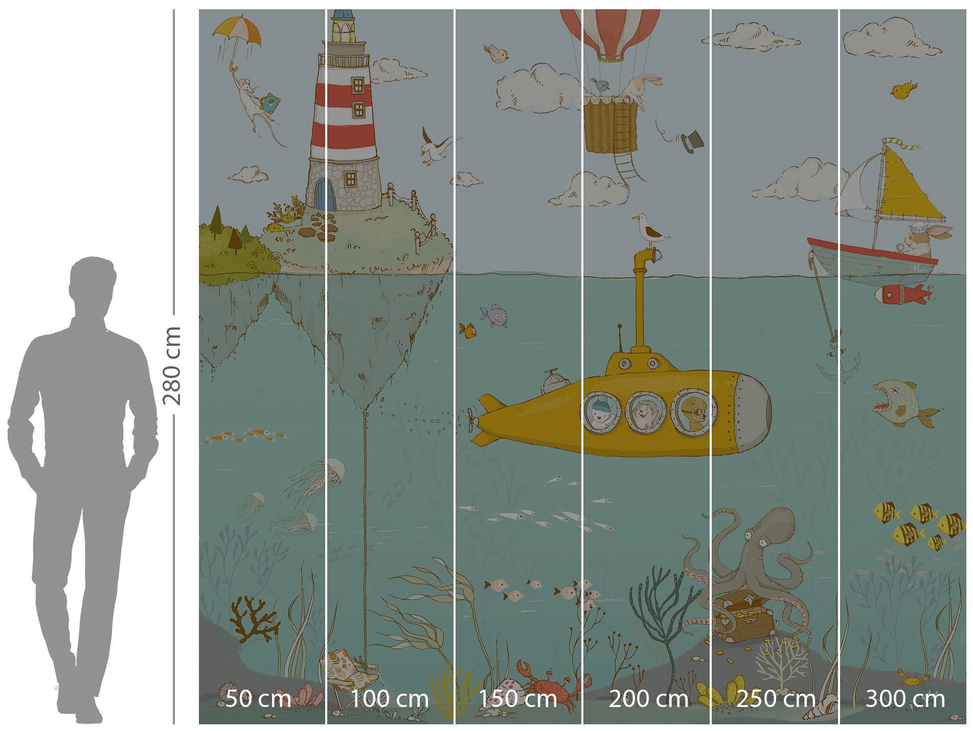 Komar Vliestapete »Digitaldruck Vlies - Sealife - Grösse 300 x 280 cm«, bedruckt, Kinderzimmer