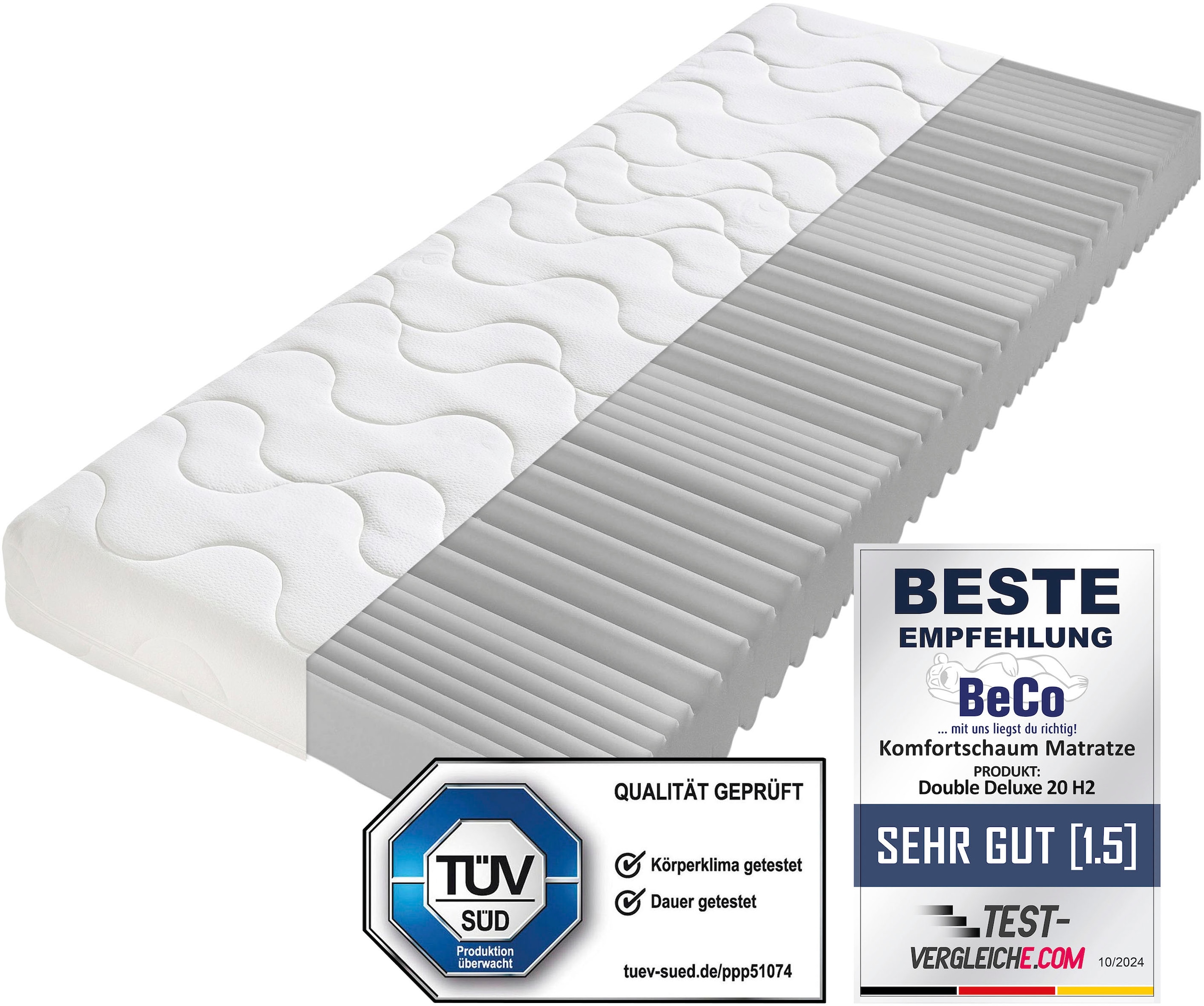 Image of Beco Komfortschaummatratze "Double Deluxe Matratze 20, Matratze in 90x200 cm und weiteren Grössen" 20 cm hoch Raumgewicht: 28 kg/m³ 1 Stk. tlg. Matratze vom TÜV Süd getestet*, über 2.000 5-Sterne-Bewertungen