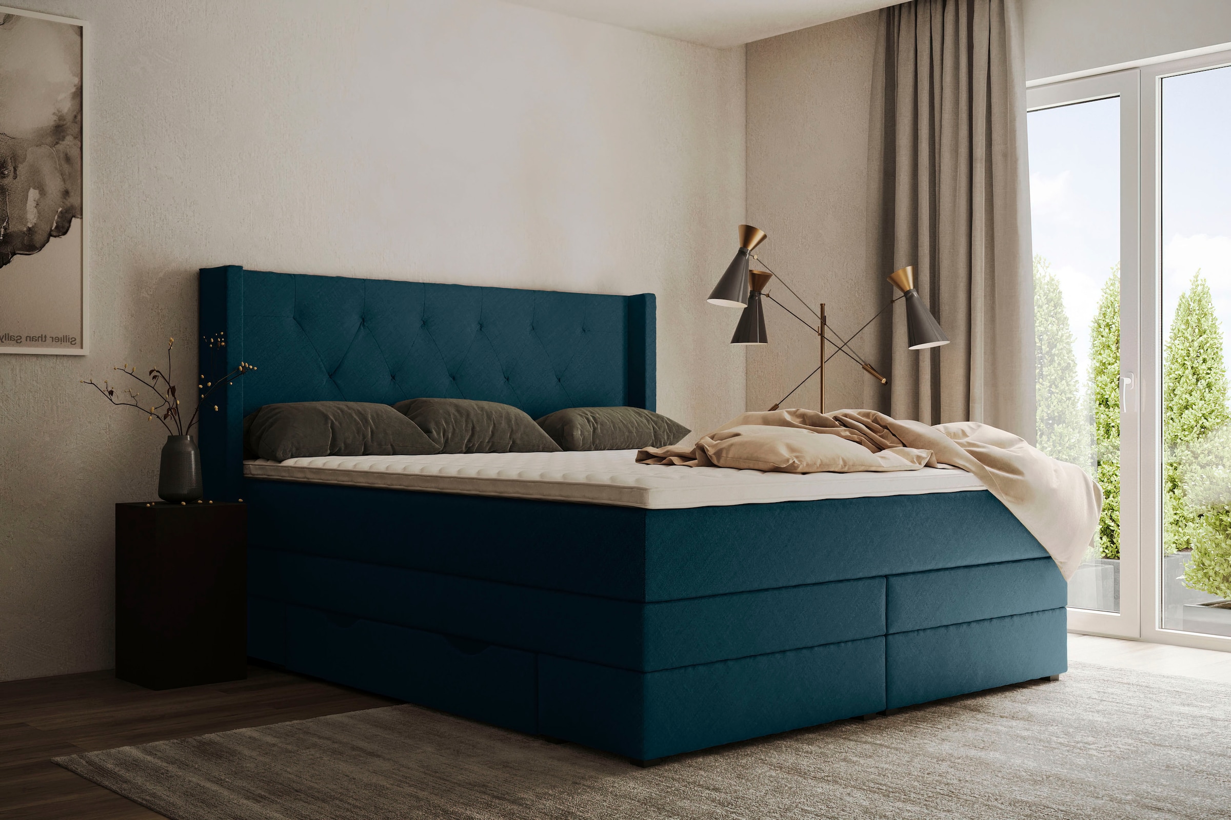 Home affaire Lit boxspring »Elegance« mit schöner Knopfheftung, in den Härtegraden H2 & H3, inkl. Schubladen