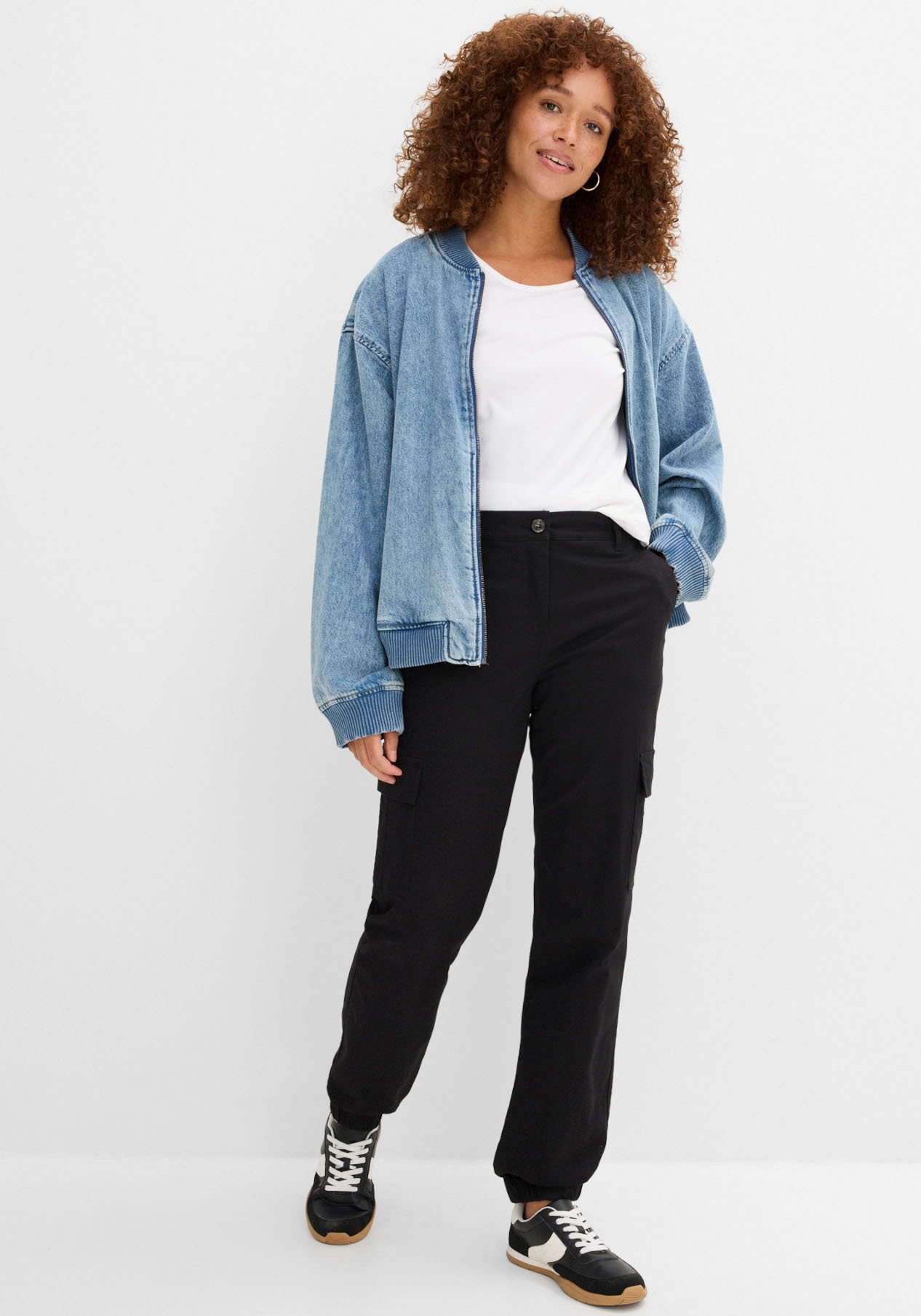 bonprix Cargohose  aus Baumwolle mit Elasthan, lockere Passform, mit Bequembund