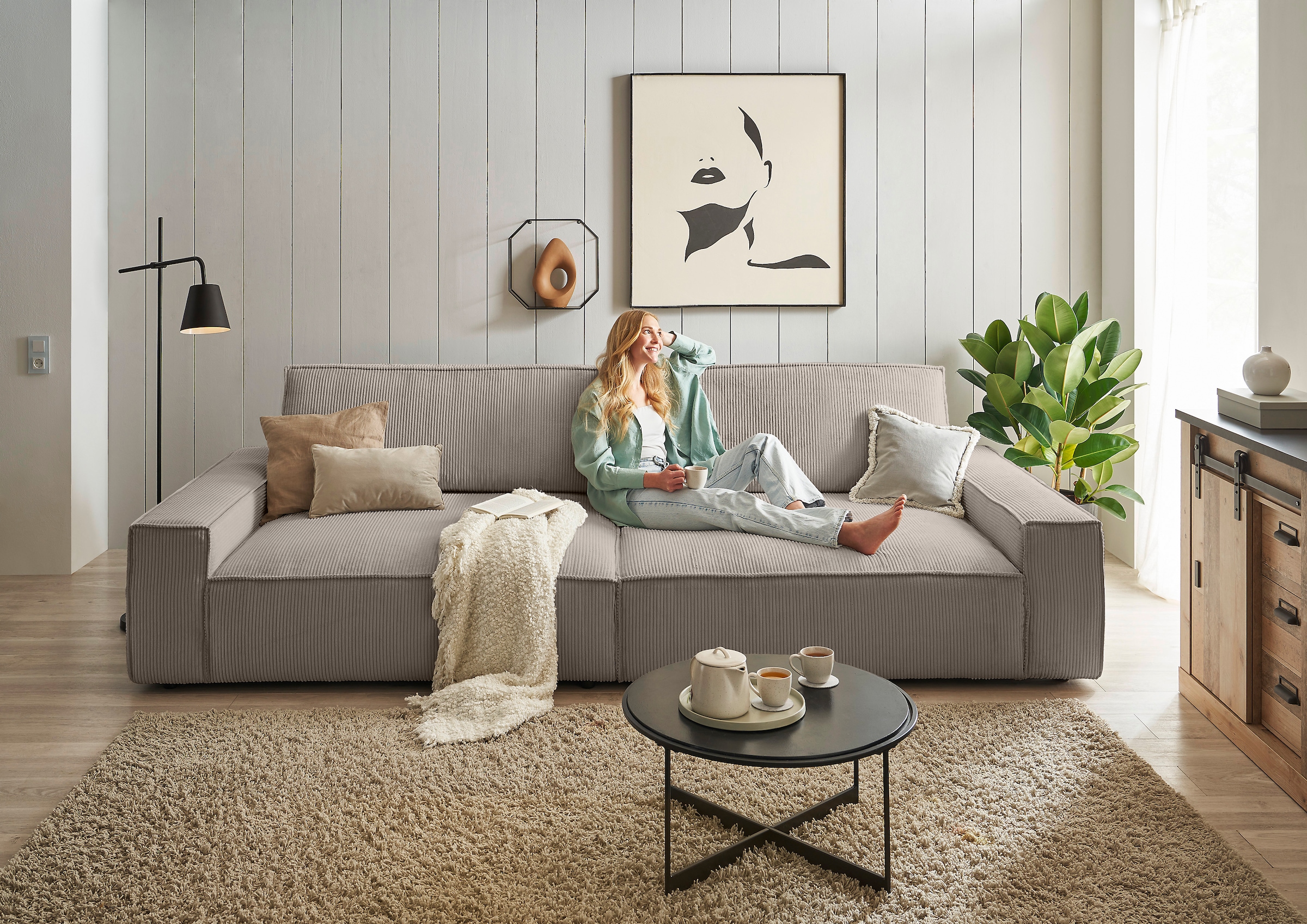 GOODproduct Big-Sofa »SHERWOOD XXL Cord, Big-Sofa (316cm), extra tiefe Sitzfläche 95 cm« bequemer Sitzkomfort, Cord u. Leinenoptik, Kedernaht