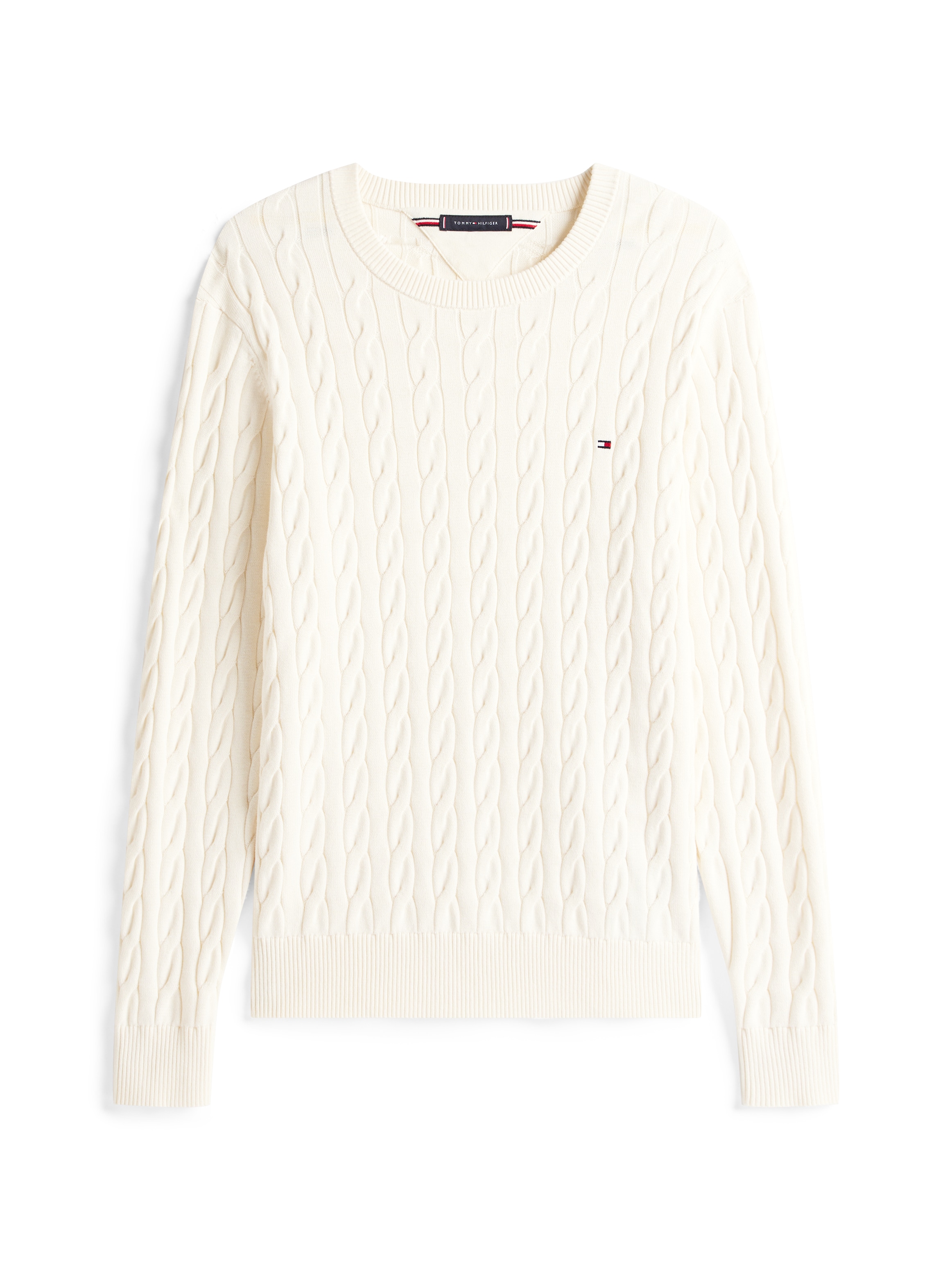 Tommy Hilfiger Pull en tricot »CLASSIC CABLE CREW NECK mit Strukturstrick und Flaglabel« unifarben, casual, regular fit, Baumwolle, Rundhals