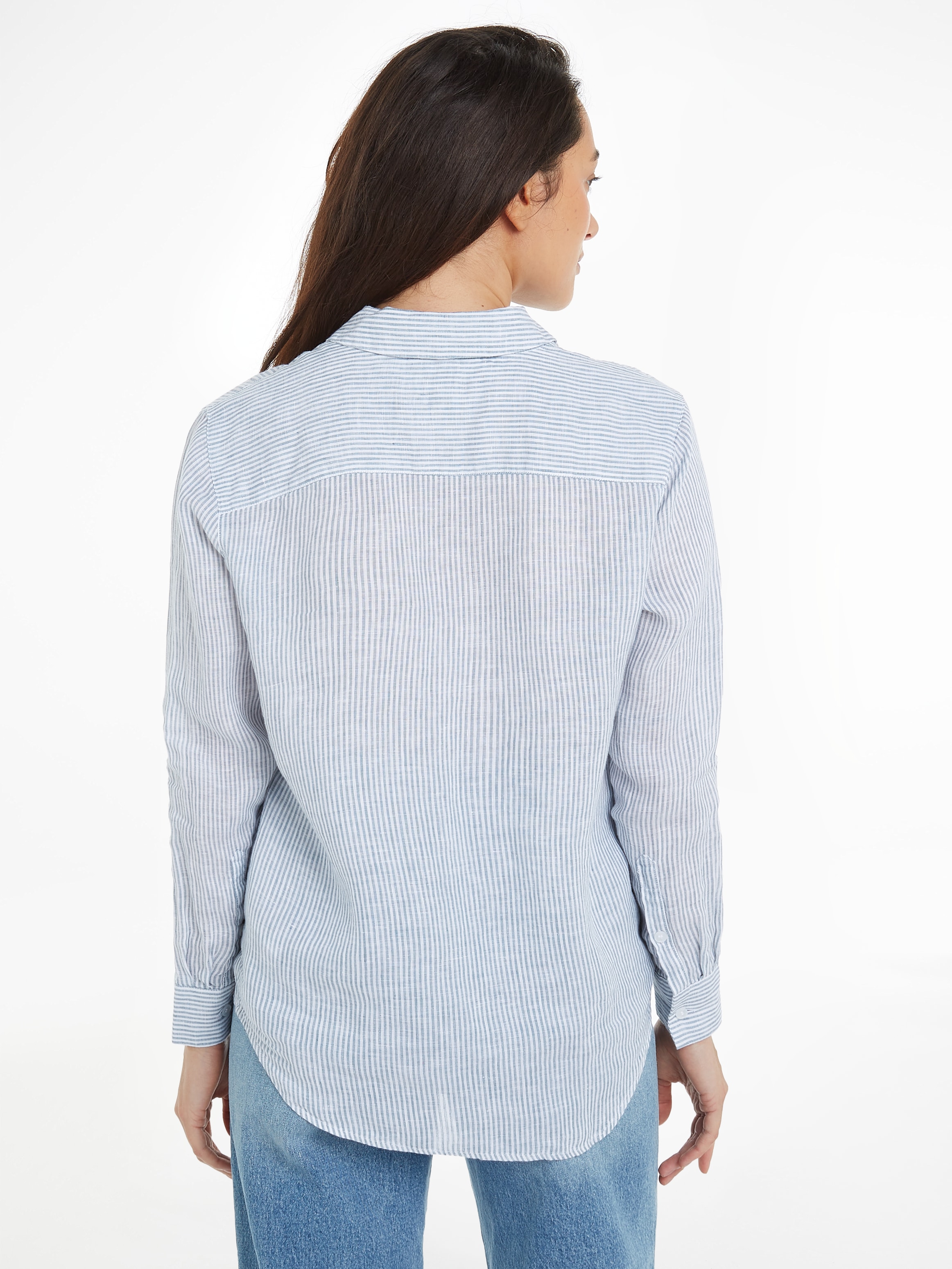 Tommy Hilfiger Hemdbluse »LINEN STP RELAXED SHIRT LS«, mit Logostickerei auf der Brust