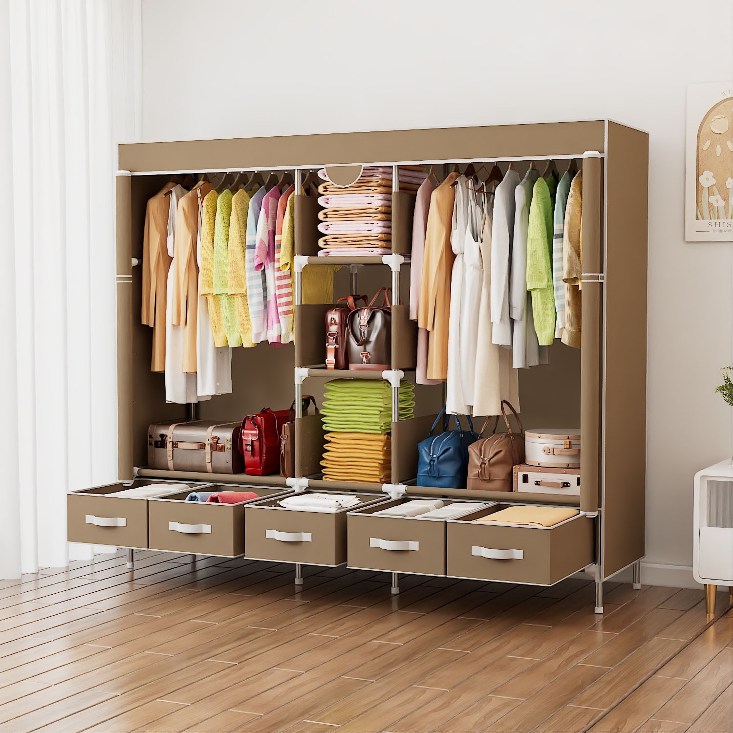 INOSIGN Kleiderschrank »Stockholm Stoffkleiderschrank Bestseller in diversen Ausführungen«, (Stabile Konstruktion mit Schubladen in vielen Breiten erhältlich), Schlafzimmer Garderobe Schrank Stoffkleiderschrank mit viel Stauraum