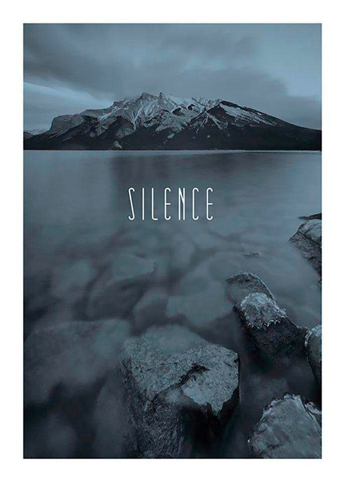 Poster »Word Lake Silence Steel«, Natur, (1 St.), Kinderzimmer, Schlafzimmer, Wohnzimmer