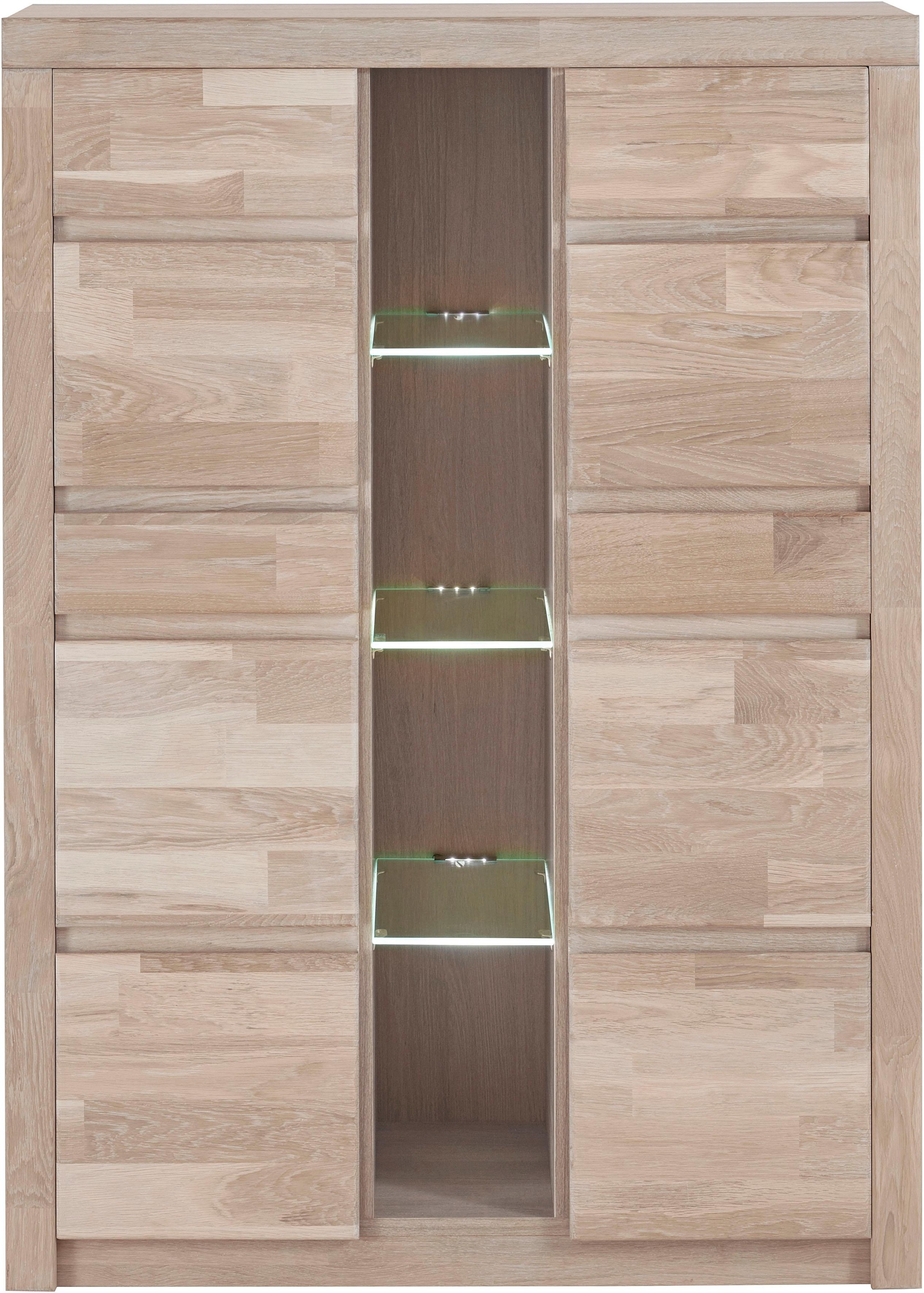 Image of GOODproduct Highboard "Silkeborg Fronten & Leisten aus Massivholz, Kospus aus Melamin" B/T/H: 90/35/125cm, 6 Melamin & 3 Glas einlegeboden die variabel sind.