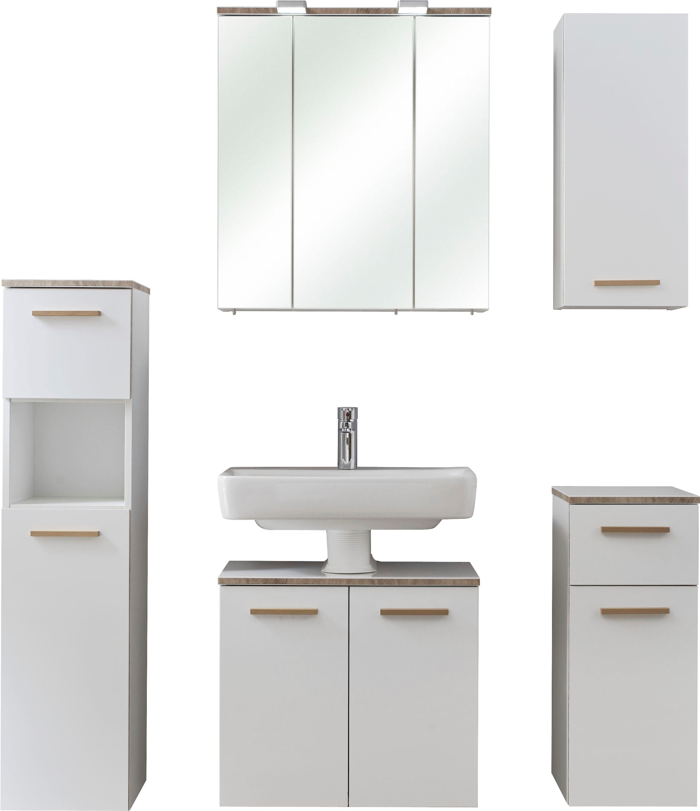 Saphir Ensemble de meubles de salle de bain »Quickset 931 5-teilig, Waschbeckenunterschrank mit LED-Spiegelschrank« Ensemble, 5 cuis tlg.