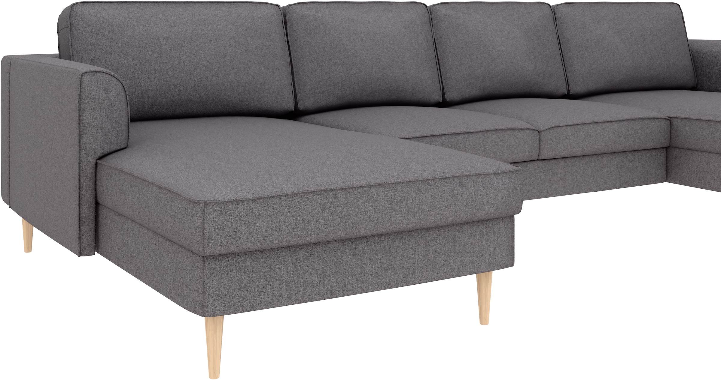 Home affaire Wohnlandschaft »Booster, whlw. mit Schlaffunktion & Bettkasten, Fuss Buche lackiert« Sofa in U-Form, Breite 305 cm, in Cord oder Struktur