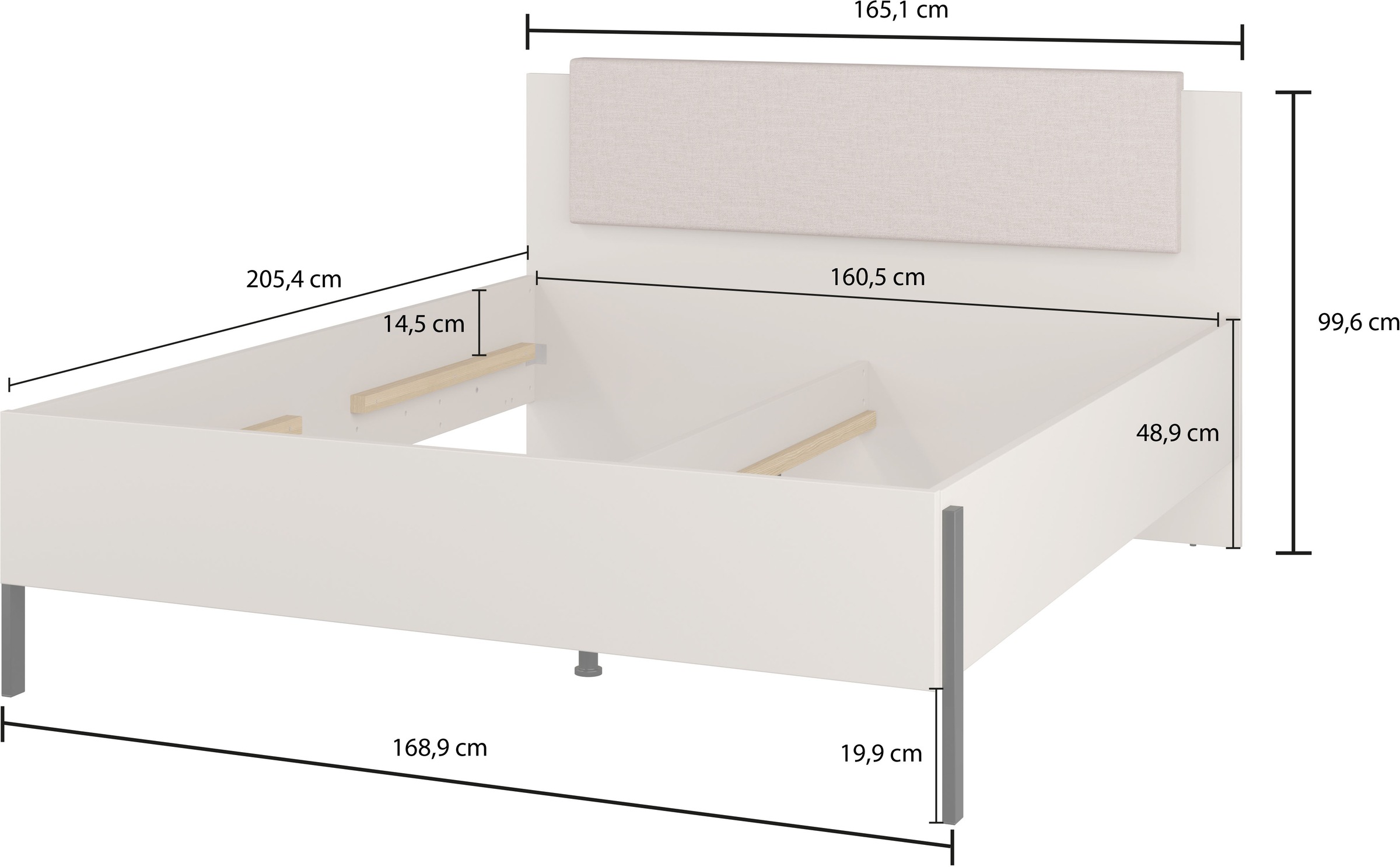 Home affaire Bett »Jukon, mit gepolstertem Kopfteil, Füsse aus Metall, modernes Design«, (3 Breiten:100cm, 160cm und 180cm), in drei Grössen, perfekt auch als Jugendbett