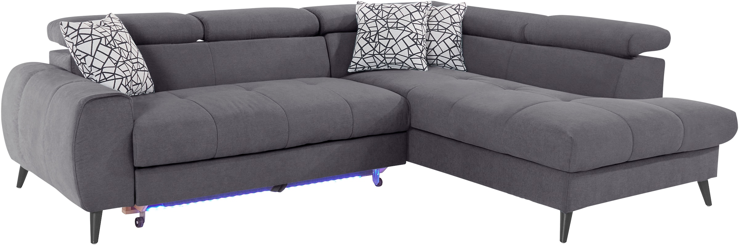 COTTA Canapé d'angle »Mia L-Form mit 3 Zierkissen« wahlweise mit Bettfunktion, Bettkasten, Beleuchtung & Wireless-Charger