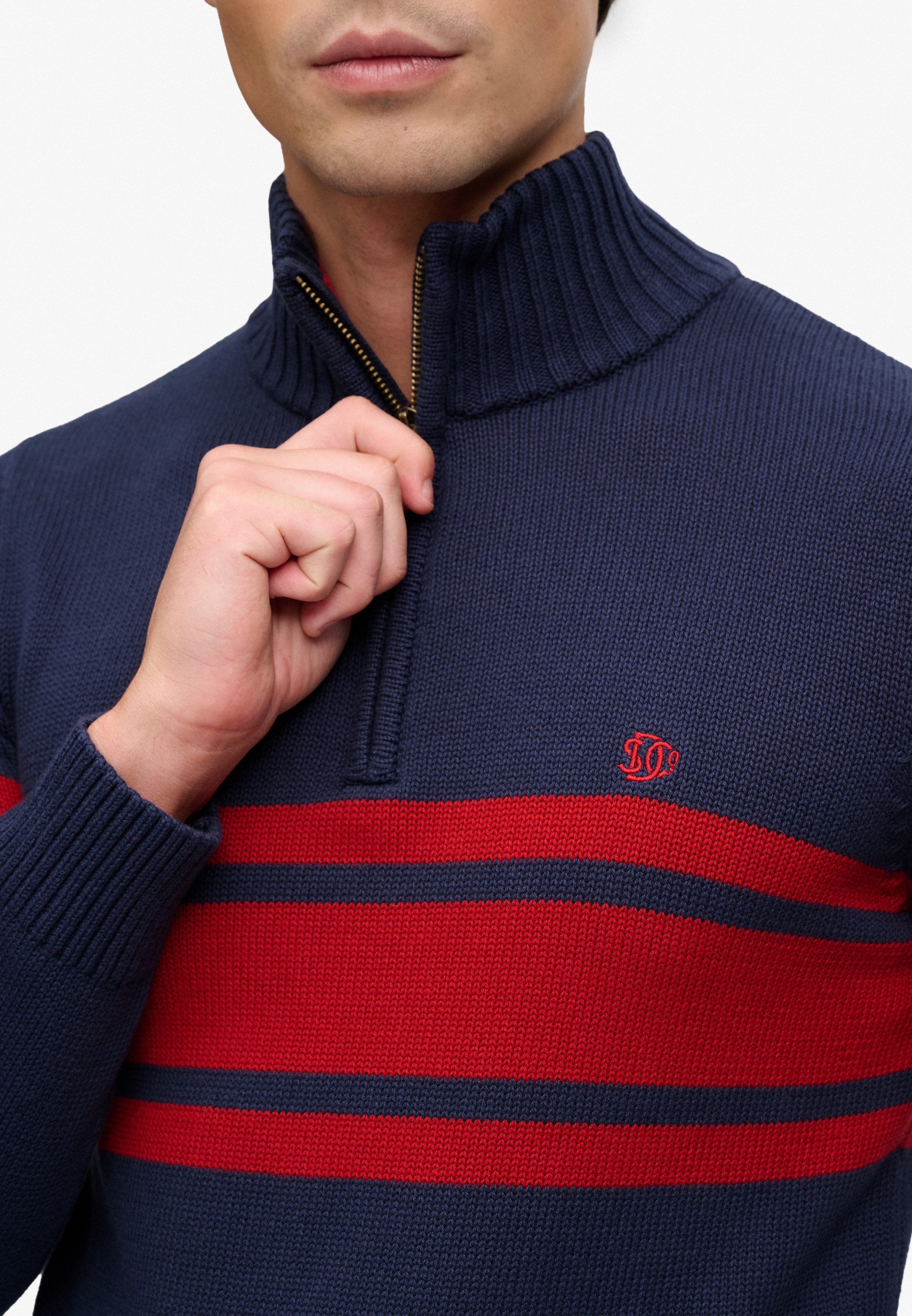 Superdry Strickpullover »COTTON STRIPE HALF ZIP KNIT« Baumwolle, slim fit