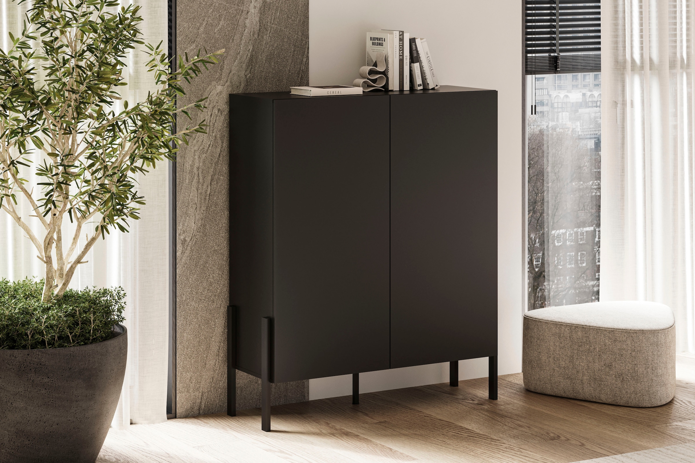 GOODproduct Kommode »Jukon, Breite 110 cm, moderne grifflose Hochschrank, 2Türen« Highboard mit viel Stauraum, push-to-open-Funktion