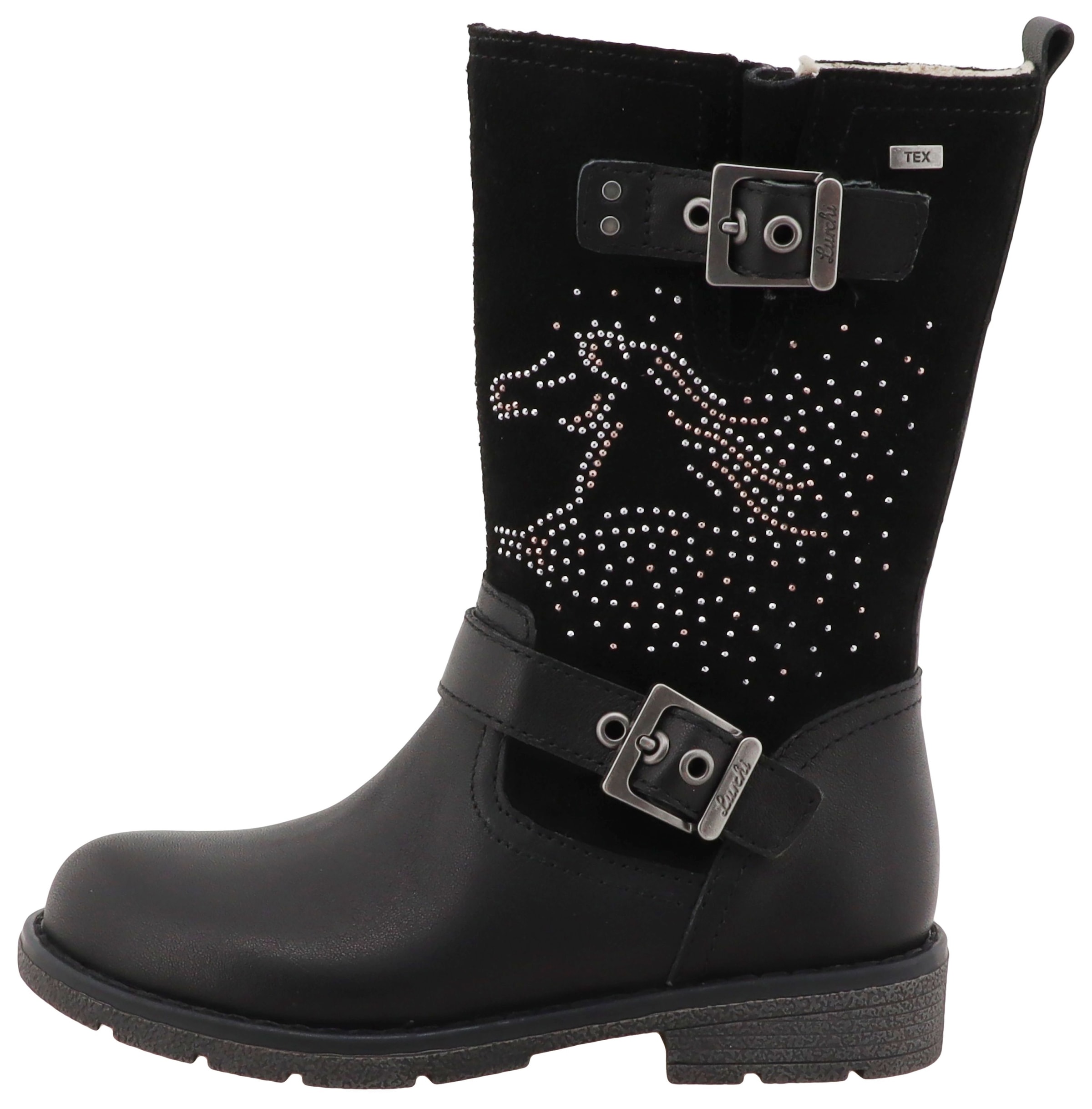 Lurchi Stiefel »Henriette1-TEX«  Langschaftstiefel, Nieten und Perdemotiv, Grössenschablone zum Download