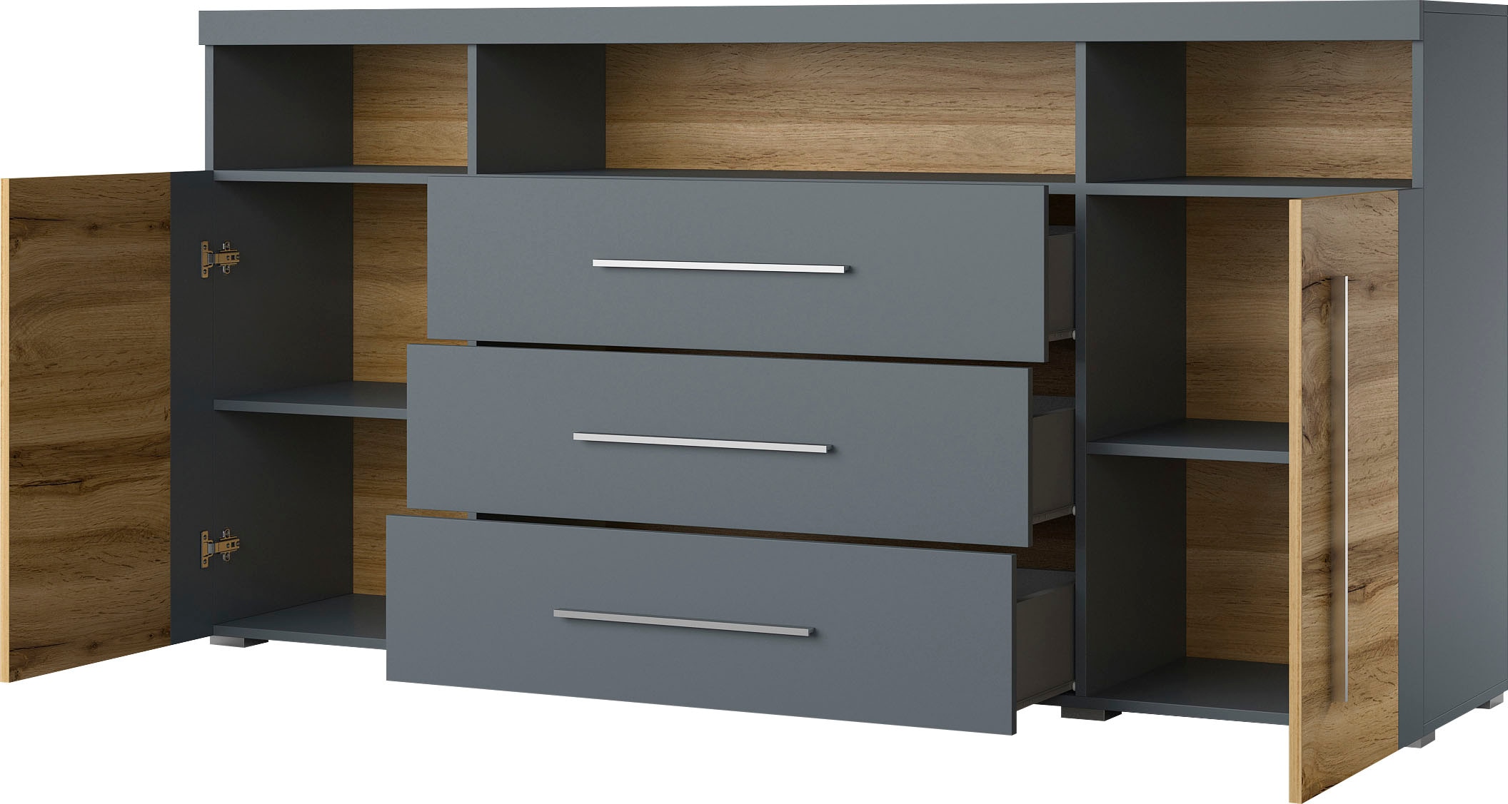INOSIGN Sideboard »Roger,Breite 182cm, stilvolle Schrank, 2 Holztüren 3 Schubladen«, Kommode mit viel Stauraum, Einlegeböden verstellbar